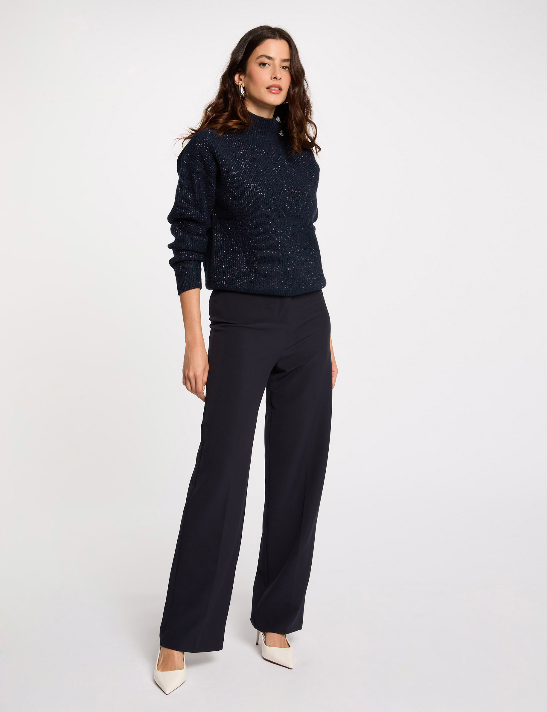 Trui met lange mouwen en knopen marineblauw vrouw