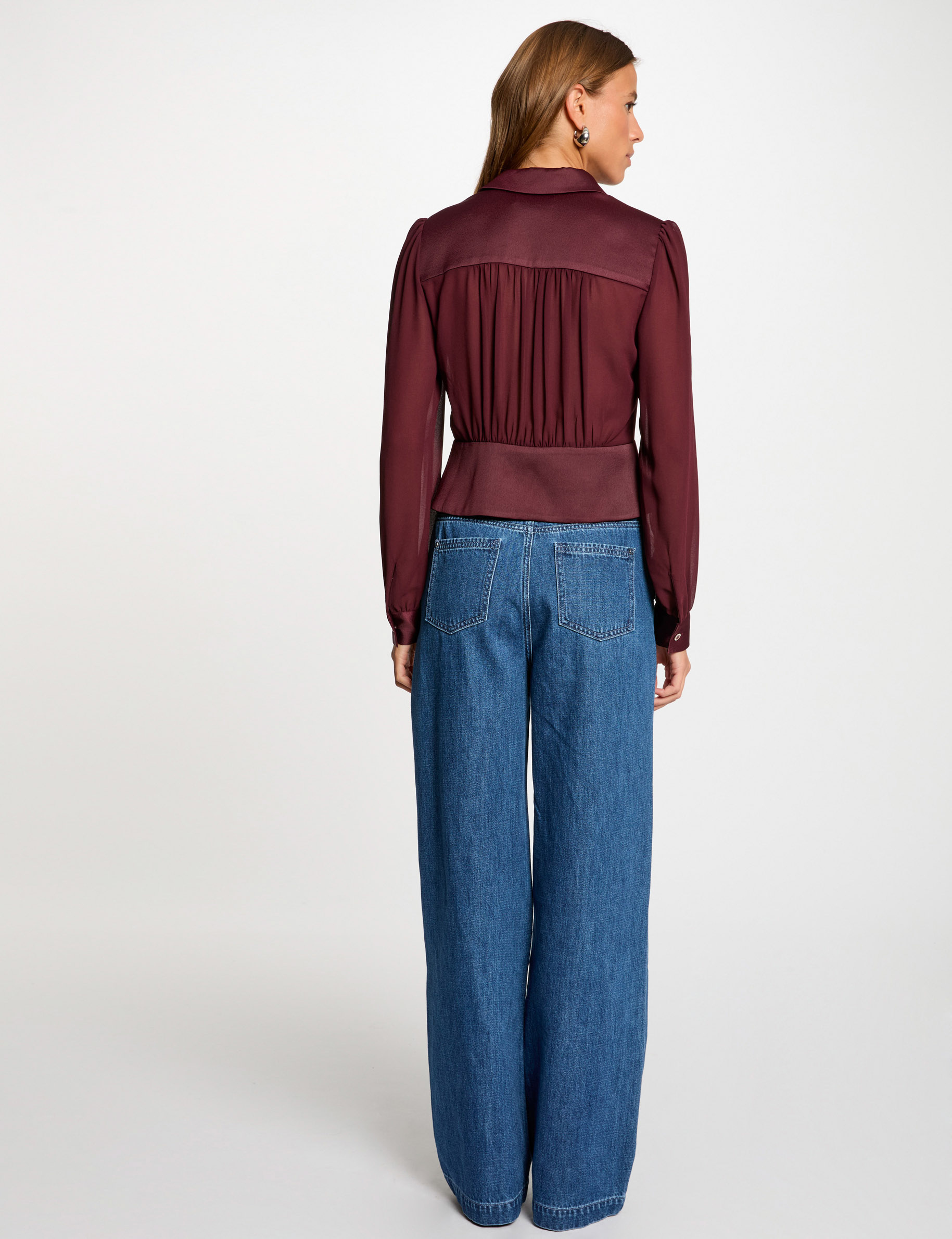Shirt met lange mouwen en plooien pruim vrouw