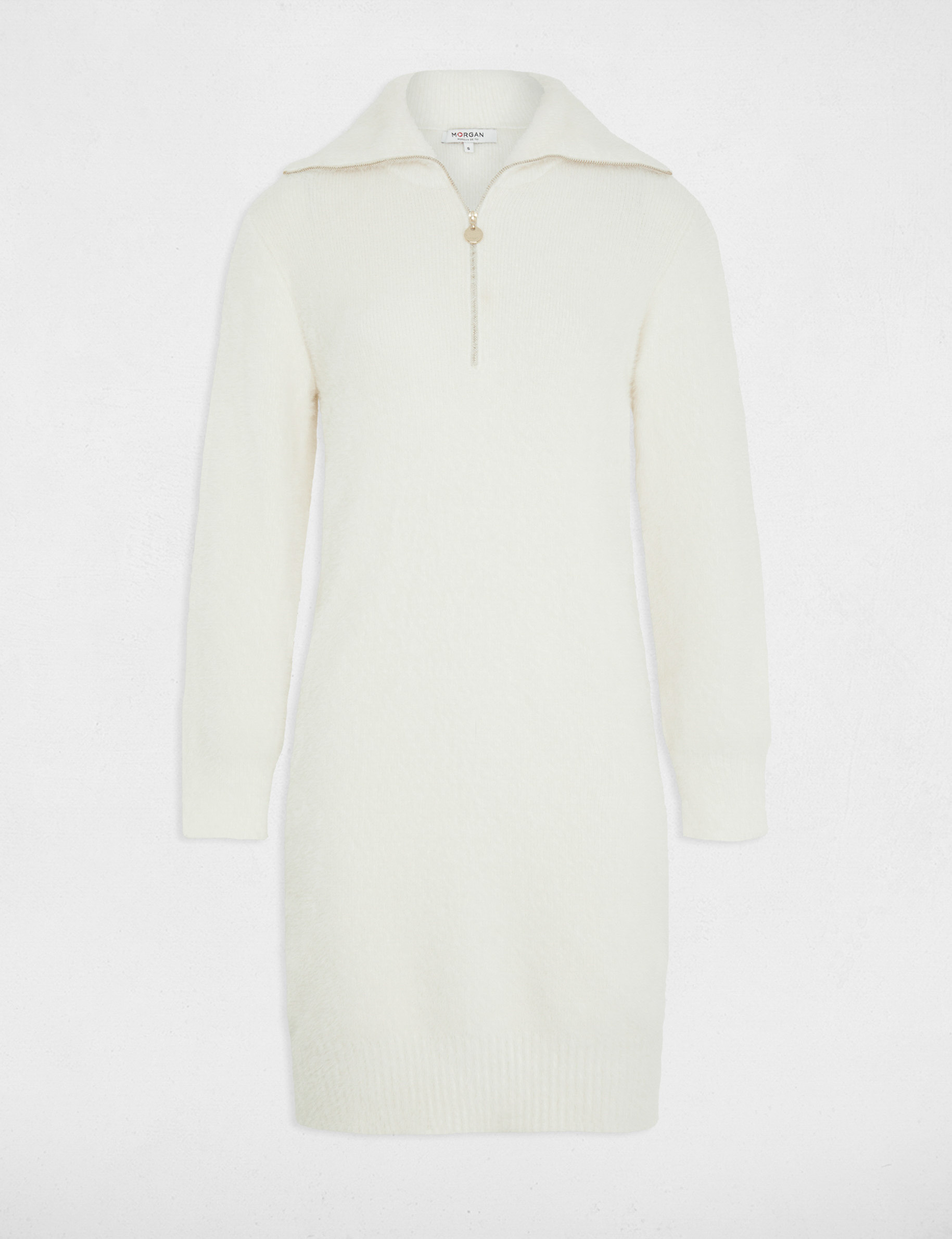 Robe pull droite avec col camionneur ivoire femme