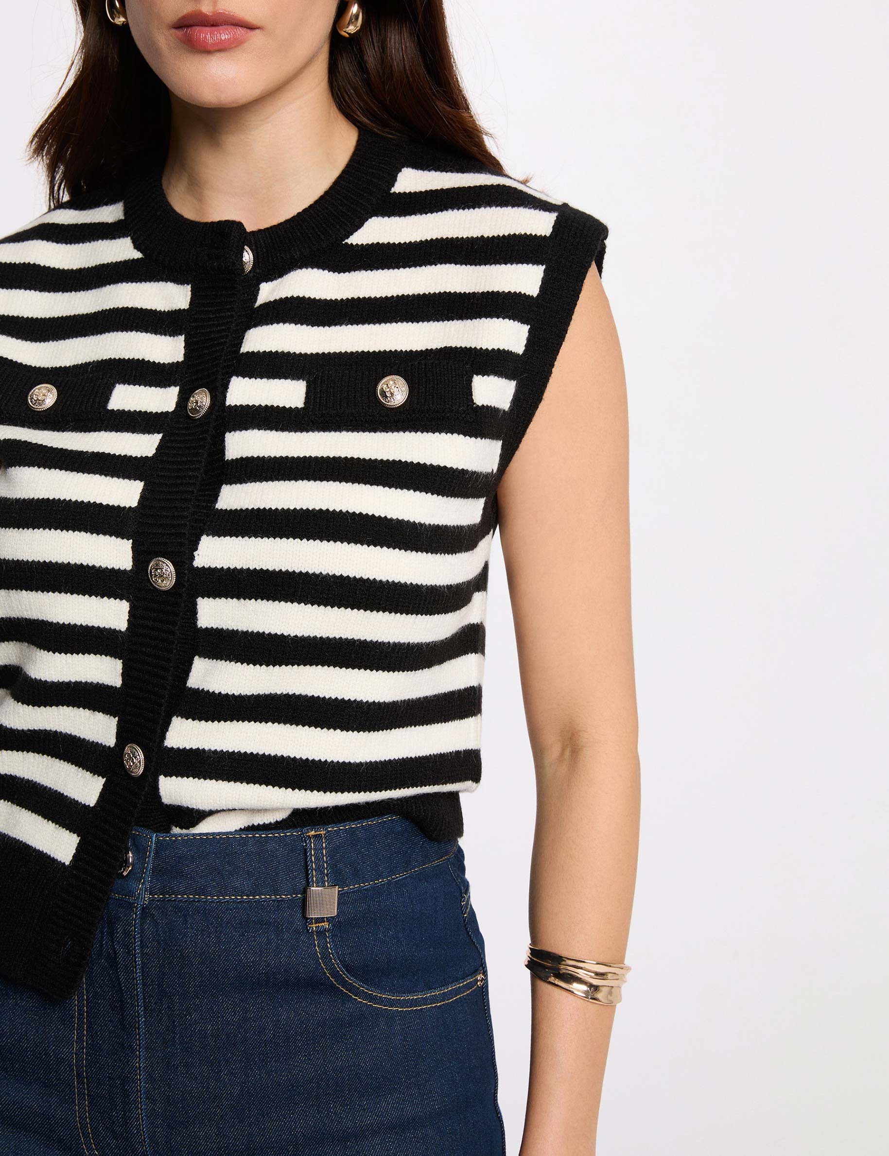 Gilet ray&eacute; sans manches ivoire femme