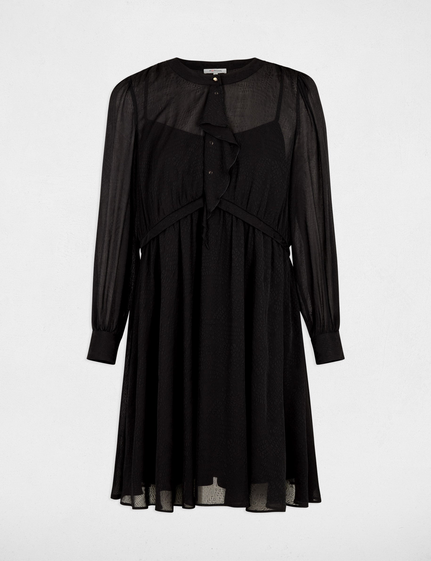 Korte jacquard jurk zwart vrouw