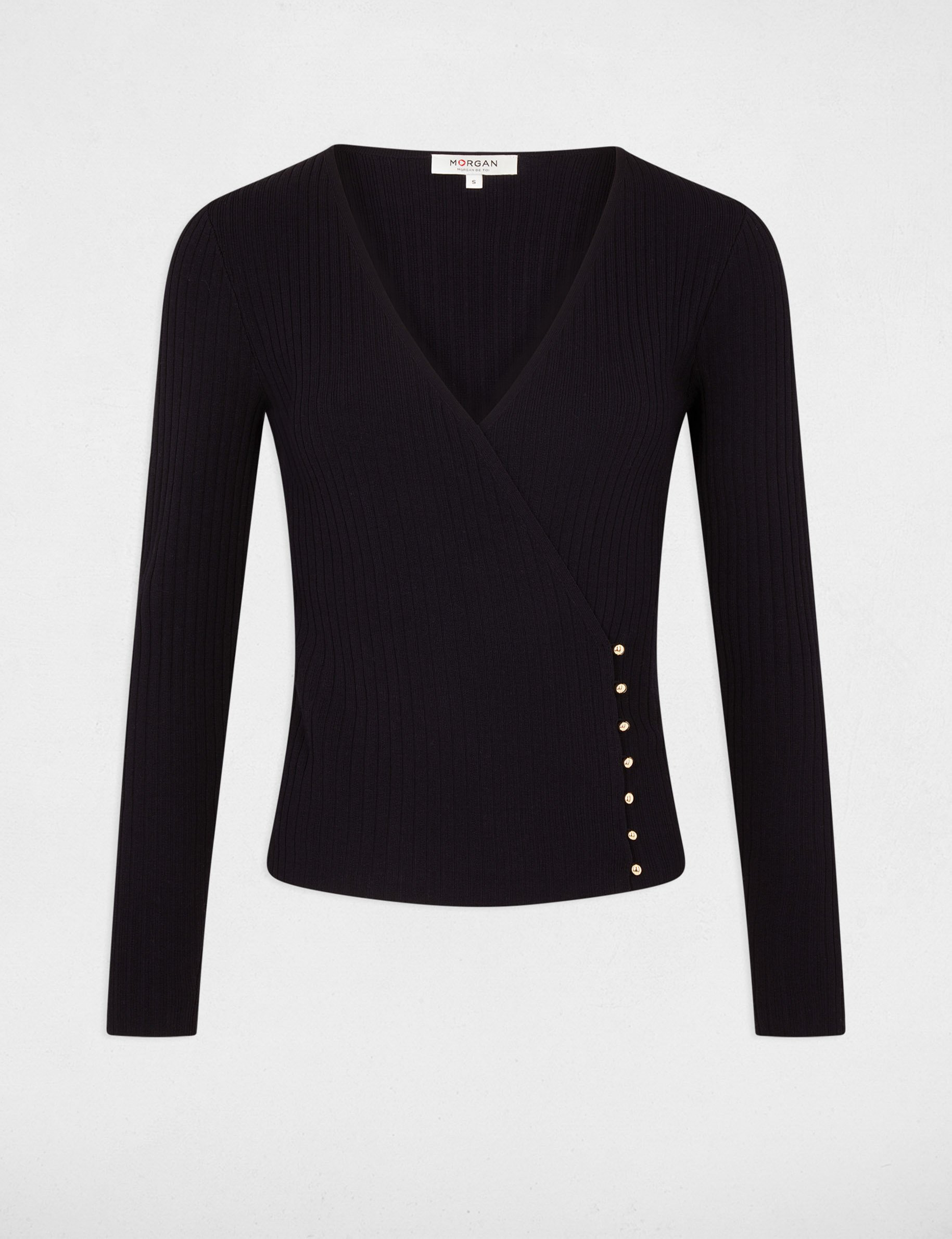 Trui met lange mouwen en overslagkraag marine vrouw