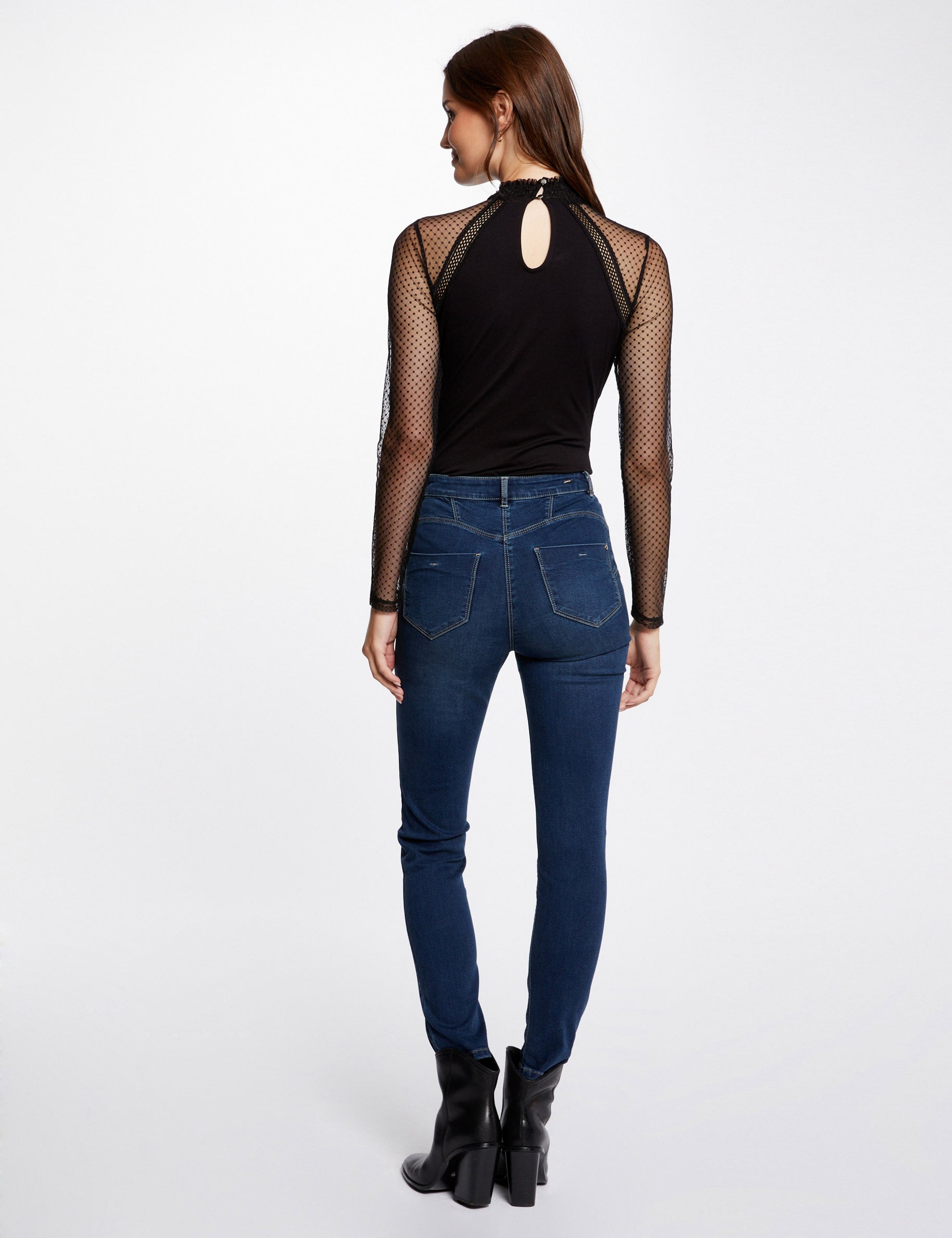 T-shirt manches longues &agrave; plumetis noir femme