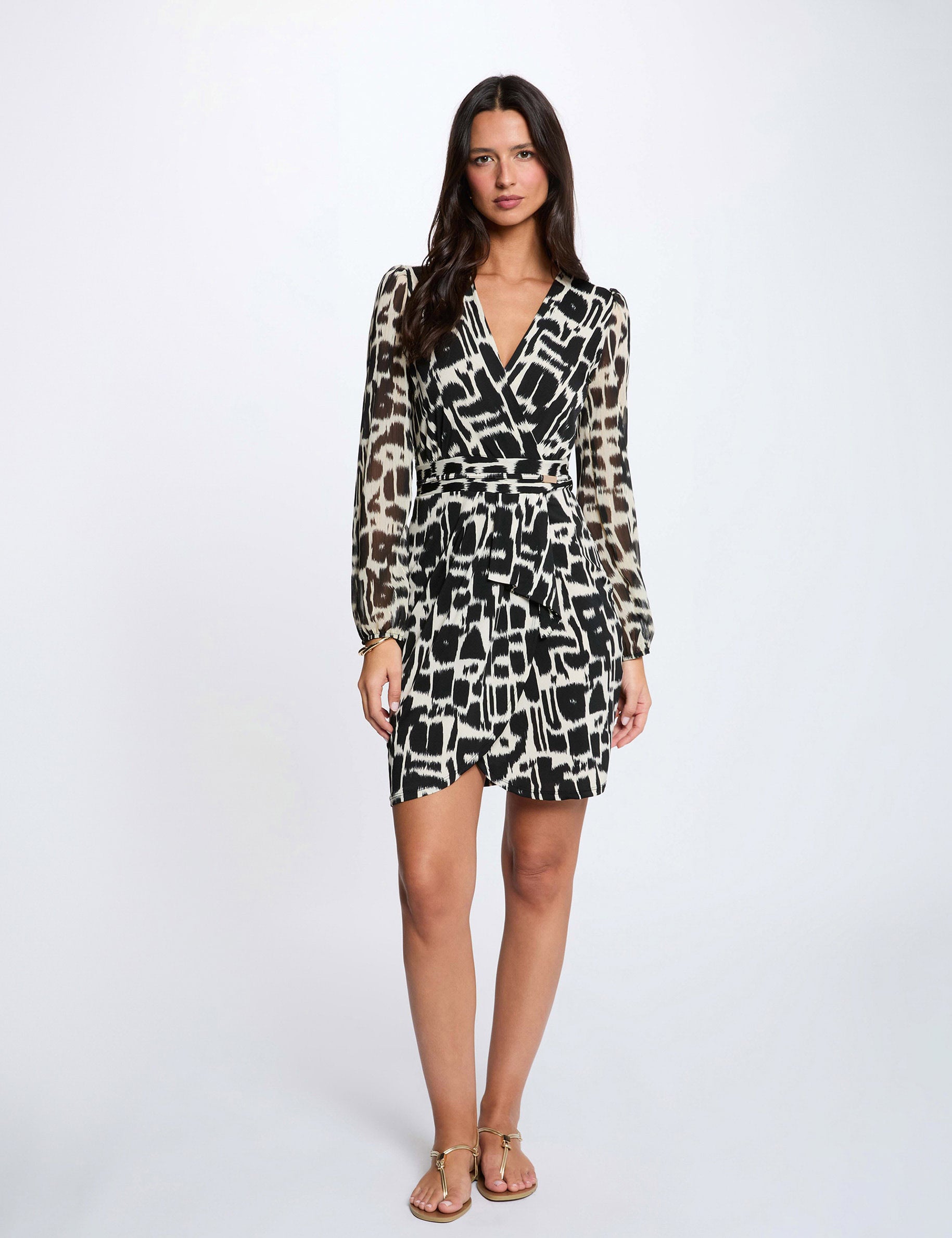 Robe courte col v multicolore femme