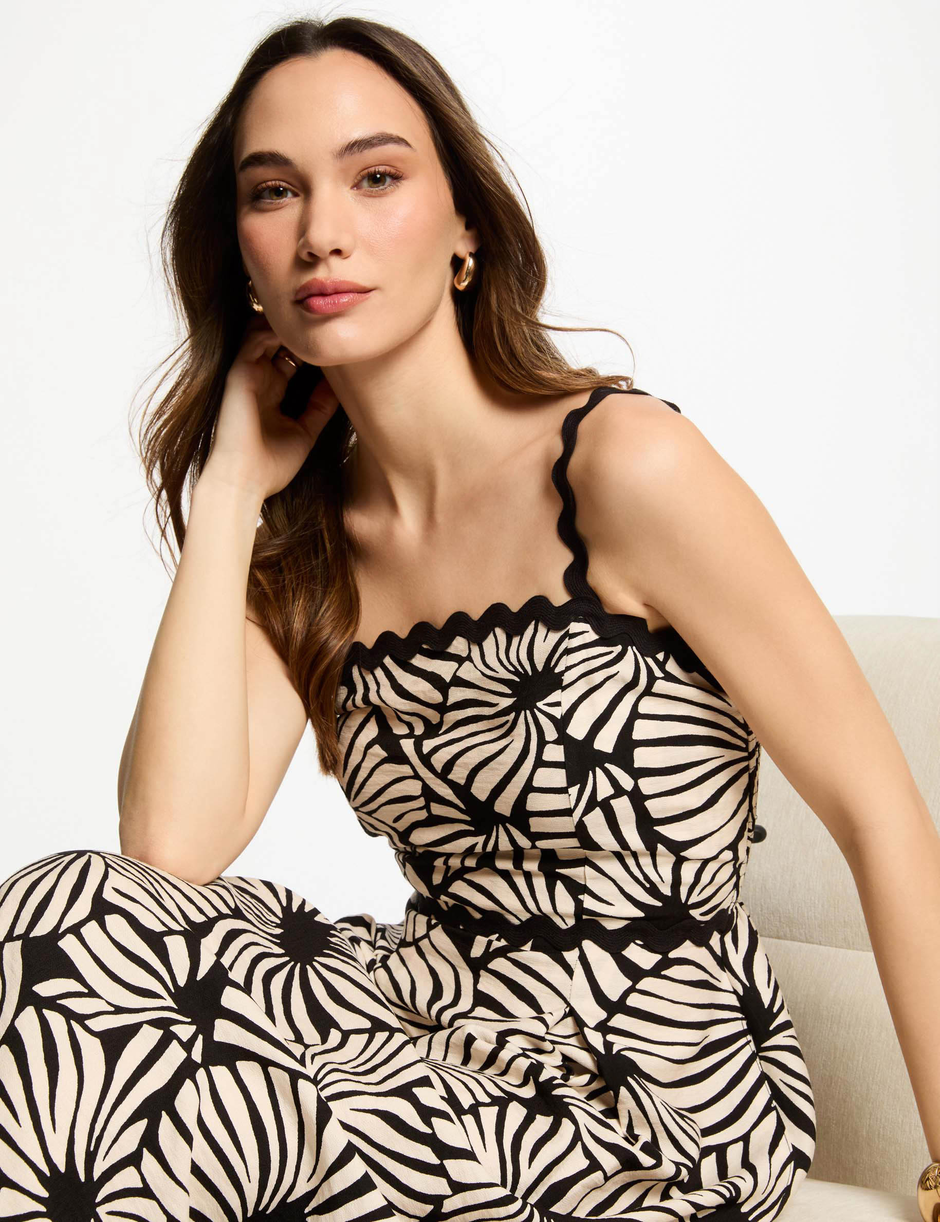 Robe midi droite imprimée multicolore femme
