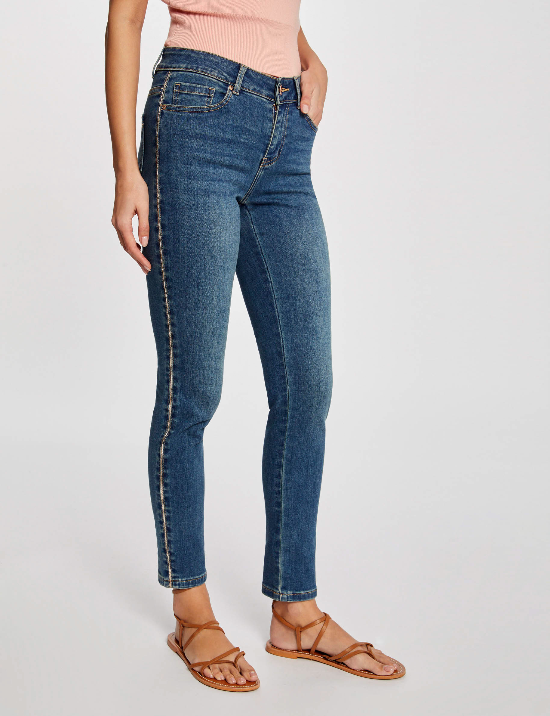 Jeans slim avec bandes strass jean stone femme