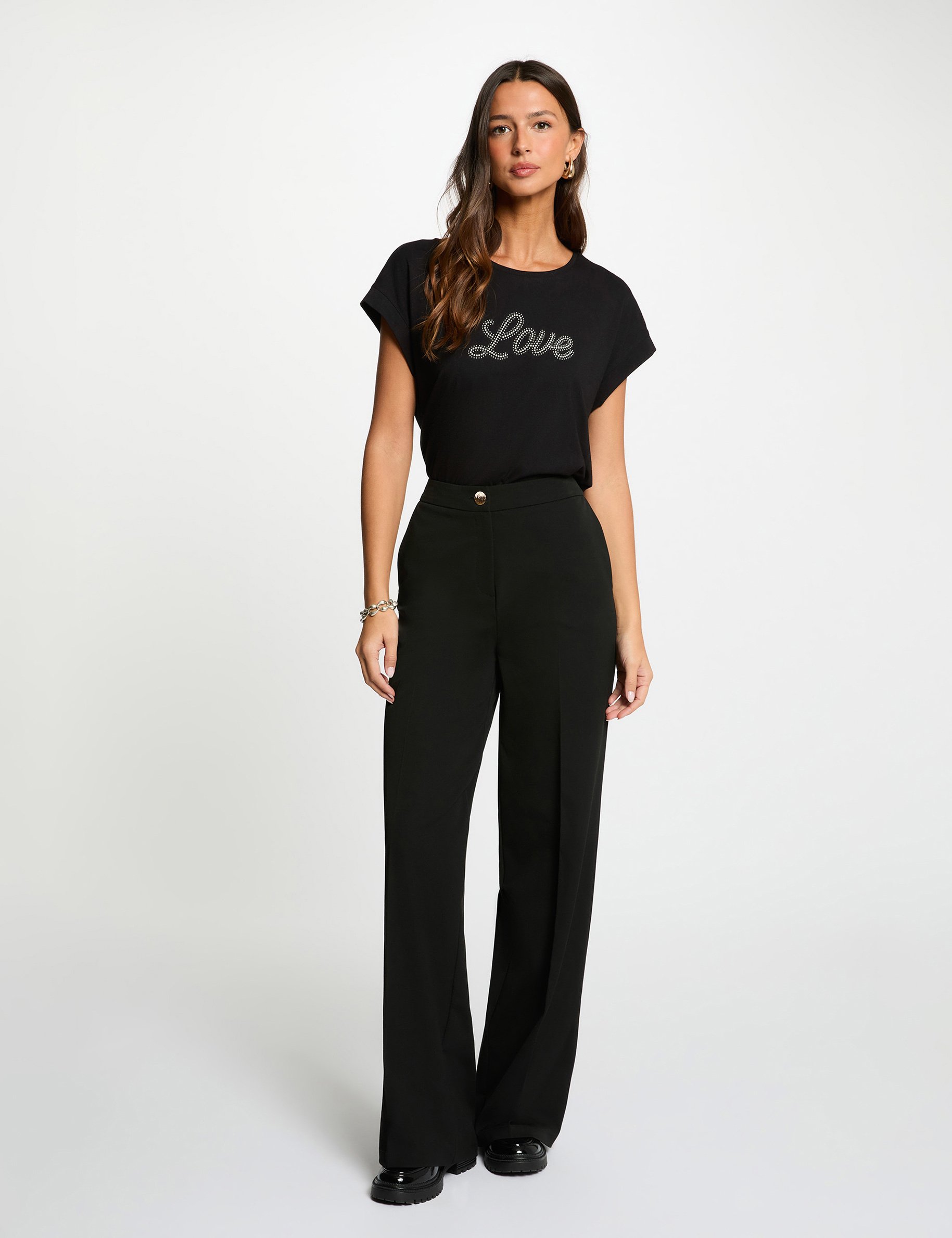t shirt col v strass noir femme T-shirt col v strass noir femme