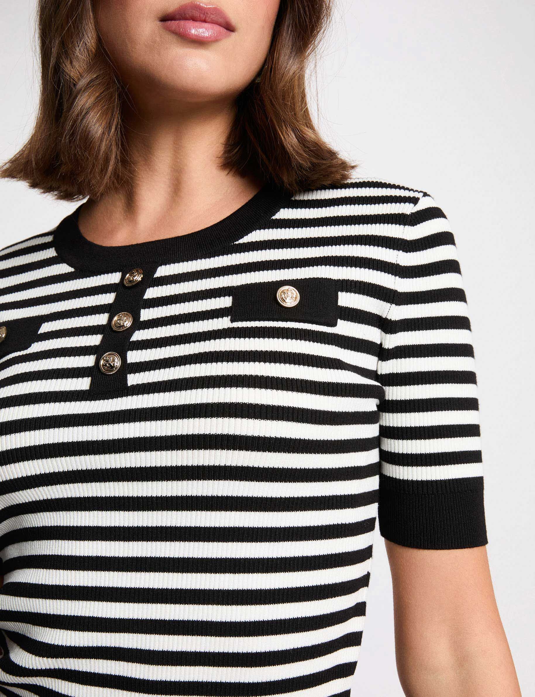 Pull ray&eacute; manches courtes blanc femme