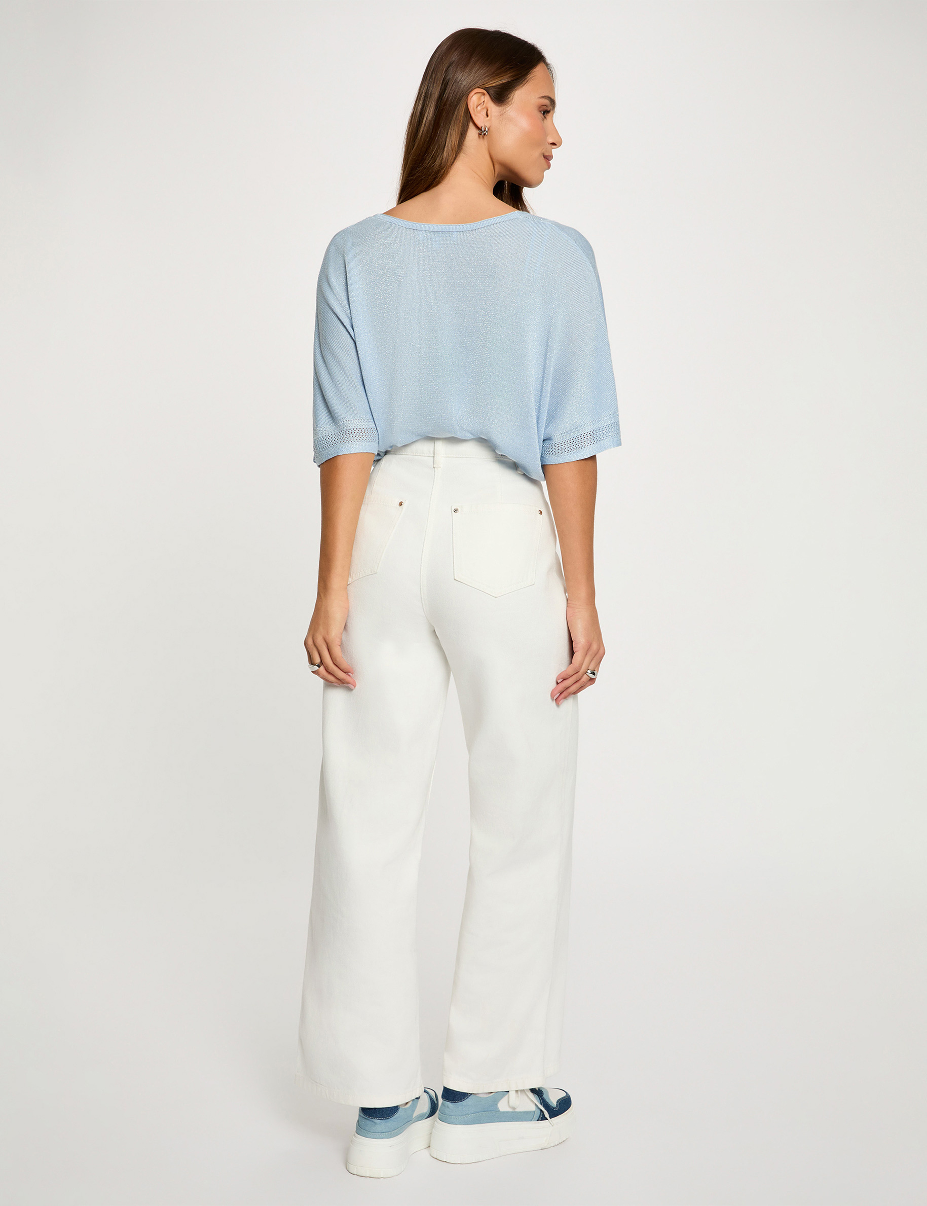 Trui V-hals en korte mouwen hemelsblauw vrouw