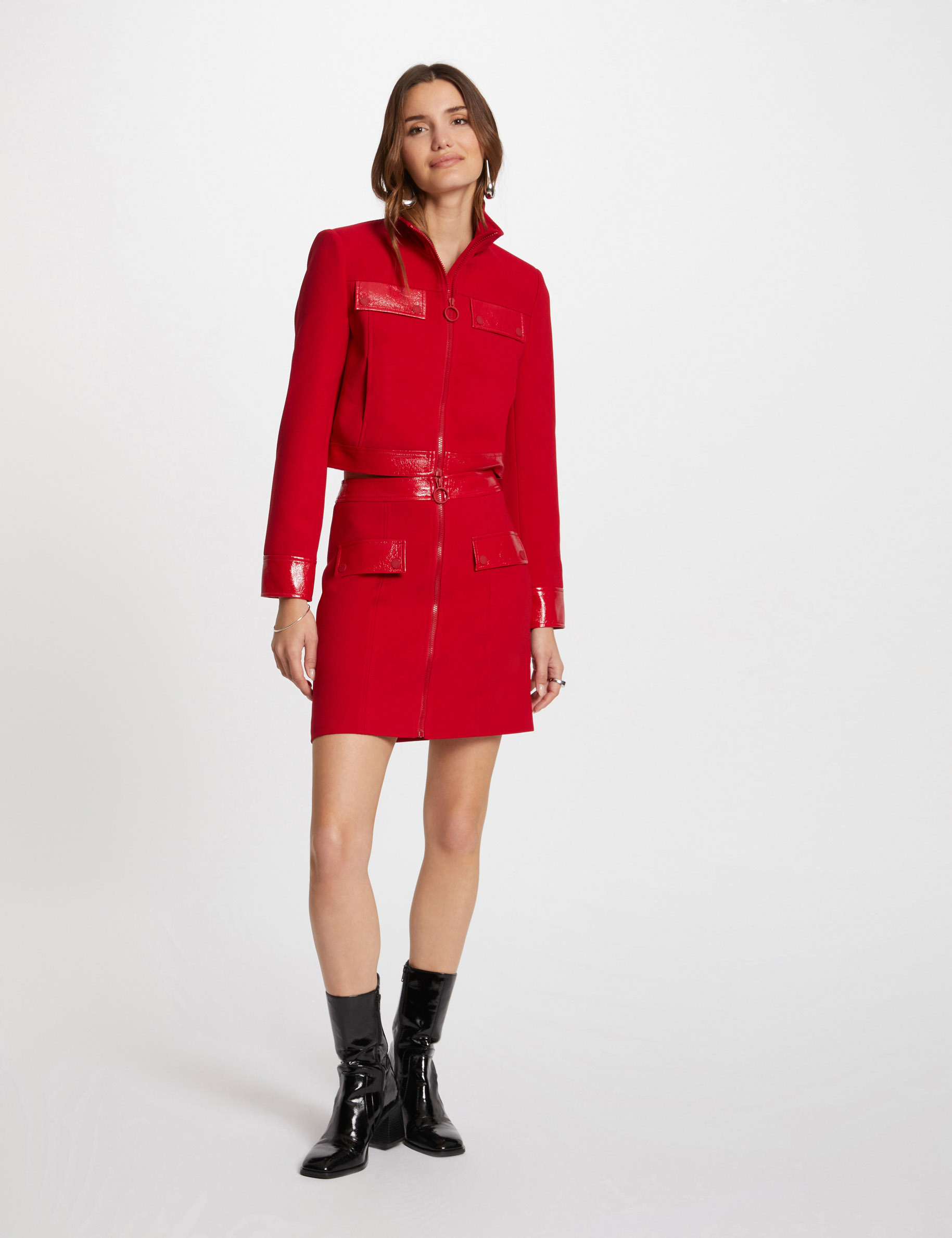 veste details simili cuir rouge moyen femme Veste détails simili cuir rouge moyen femme