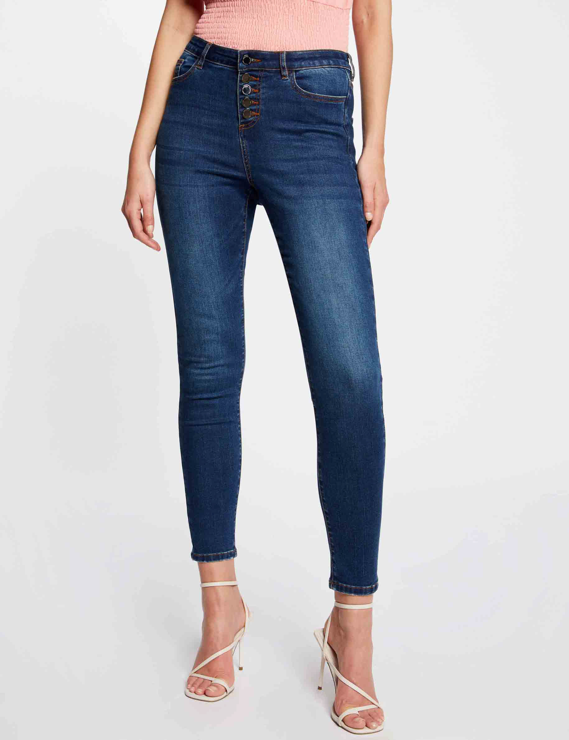 Slim-fit jeans met standaard 7/8-taille ruw denim vrouw