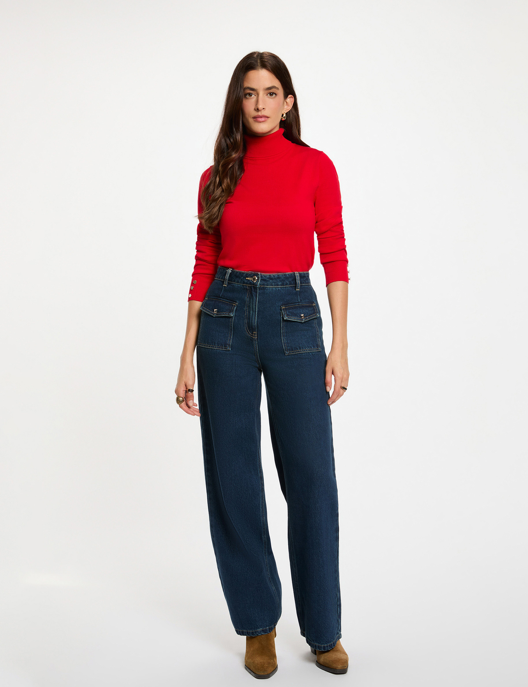 Pull col roul&eacute; rouge femme