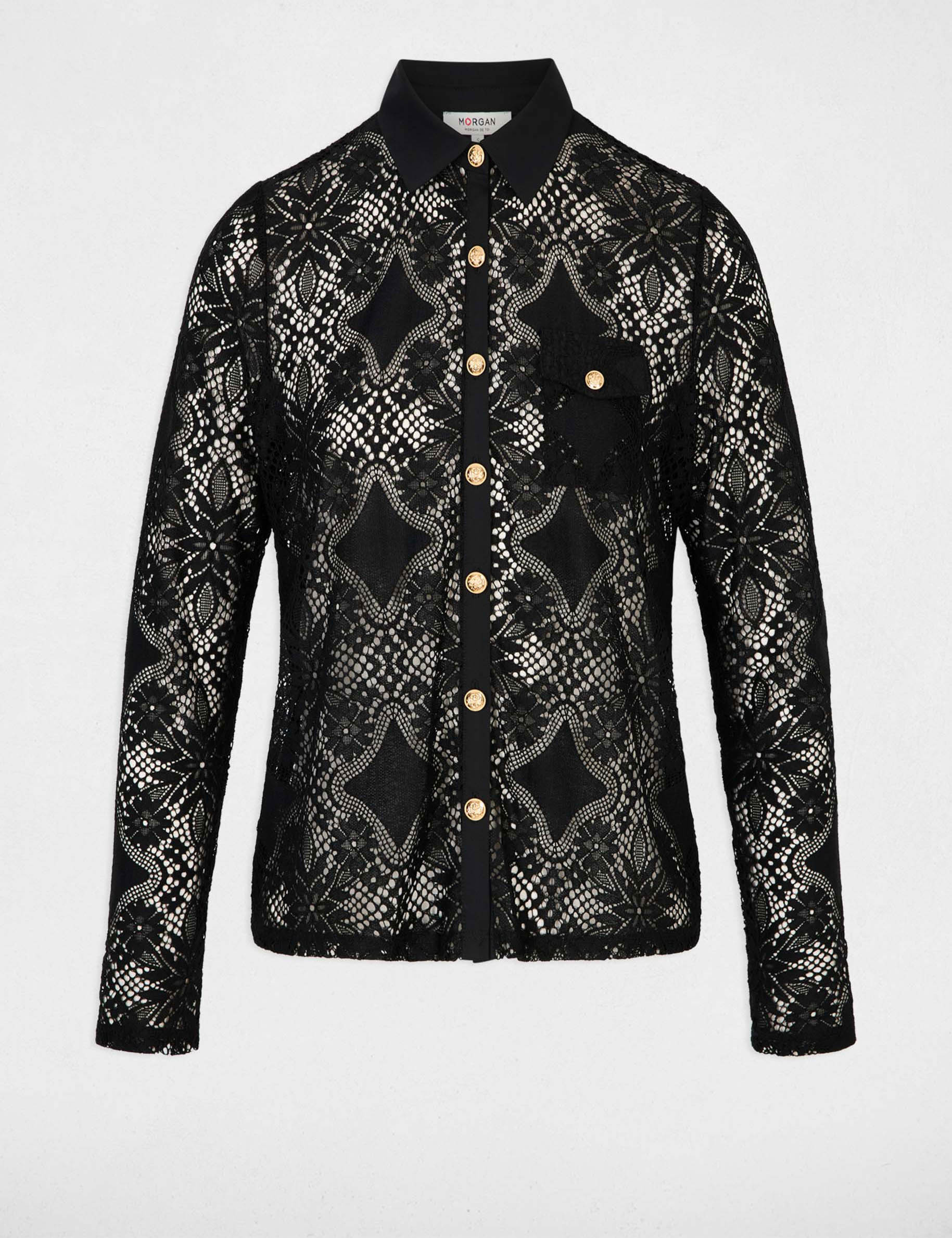 Kant blouse met reverskraag zwart vrouw