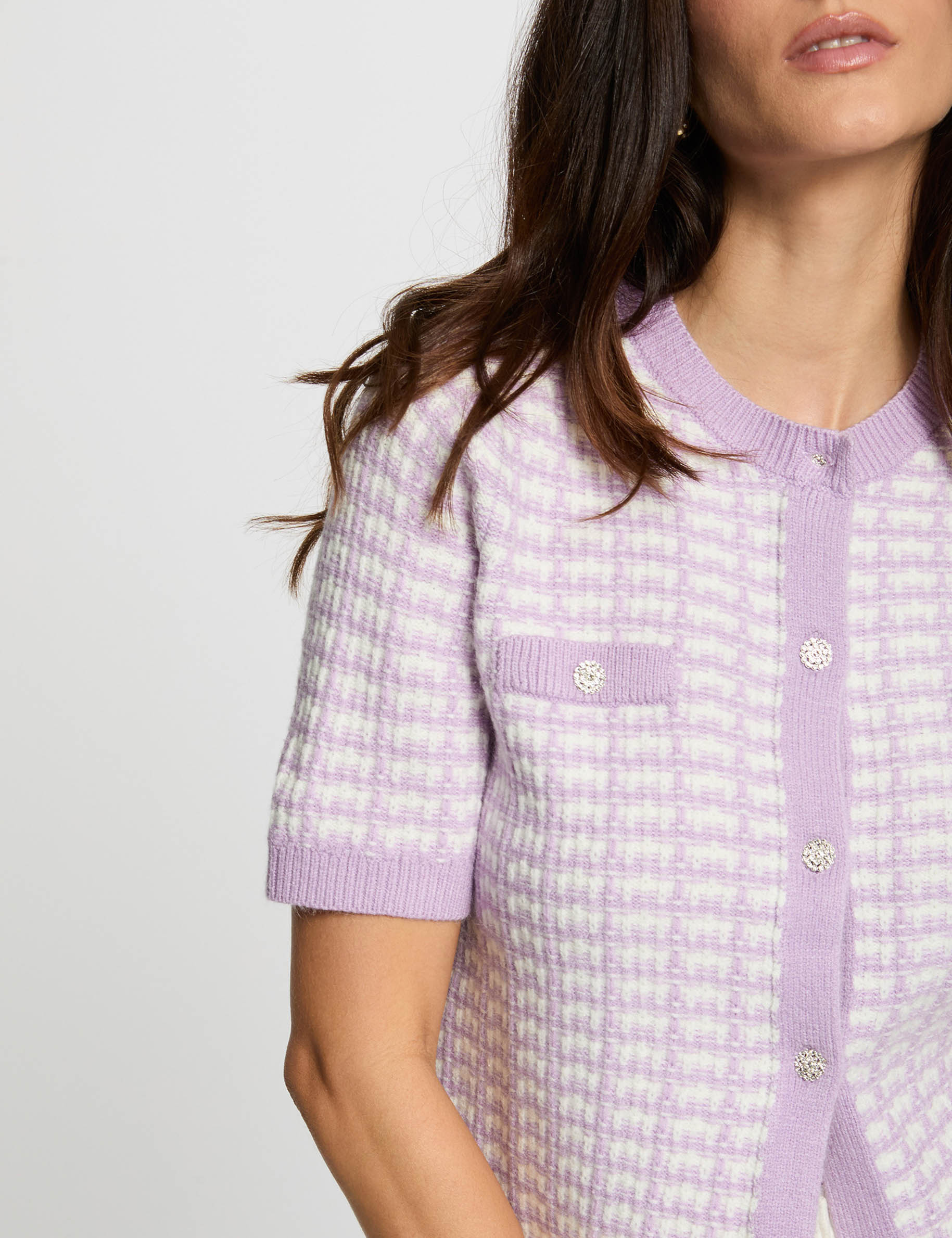 Vest met korte mouwen en print ivoor vrouw