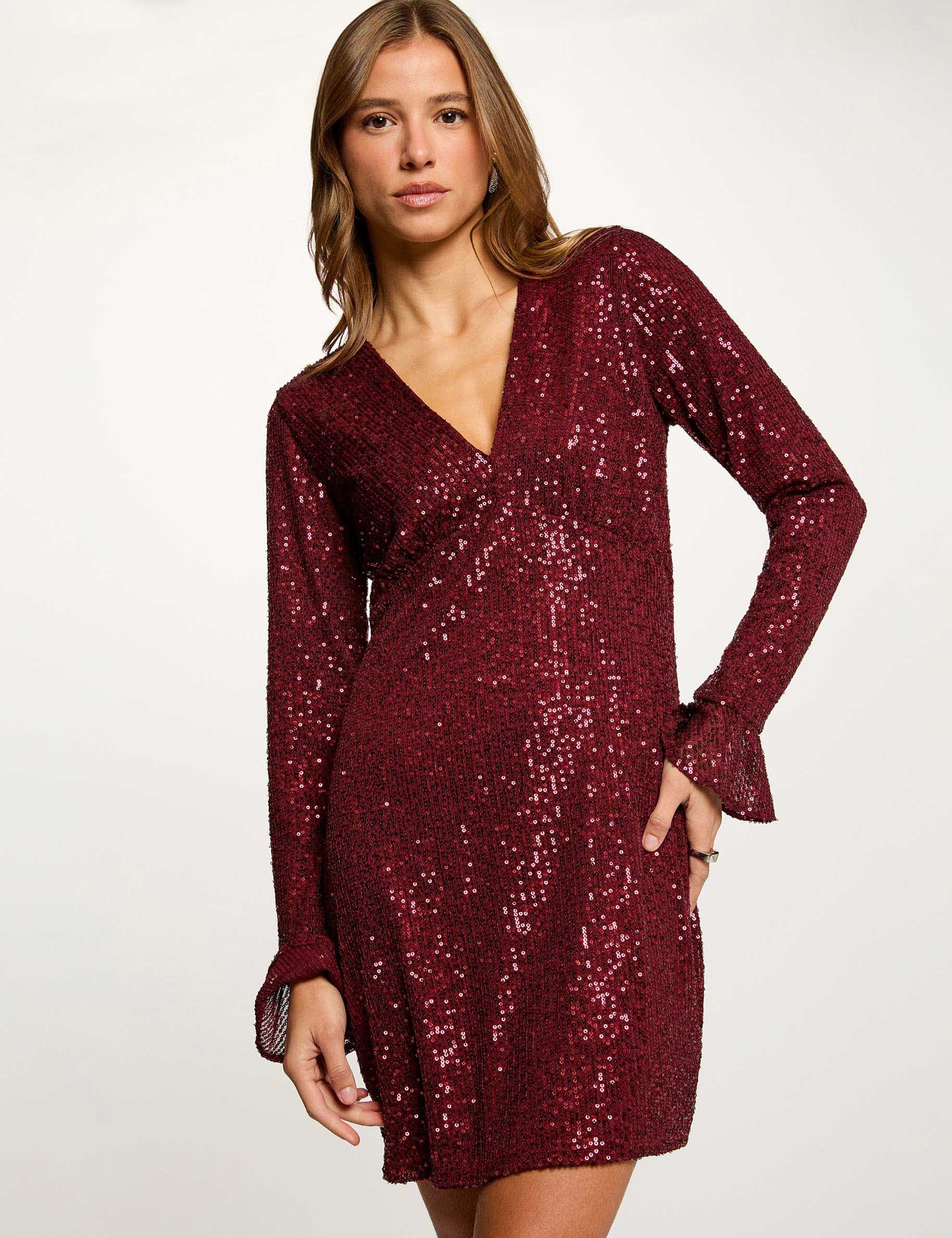 Robe courte à sequins prune femme