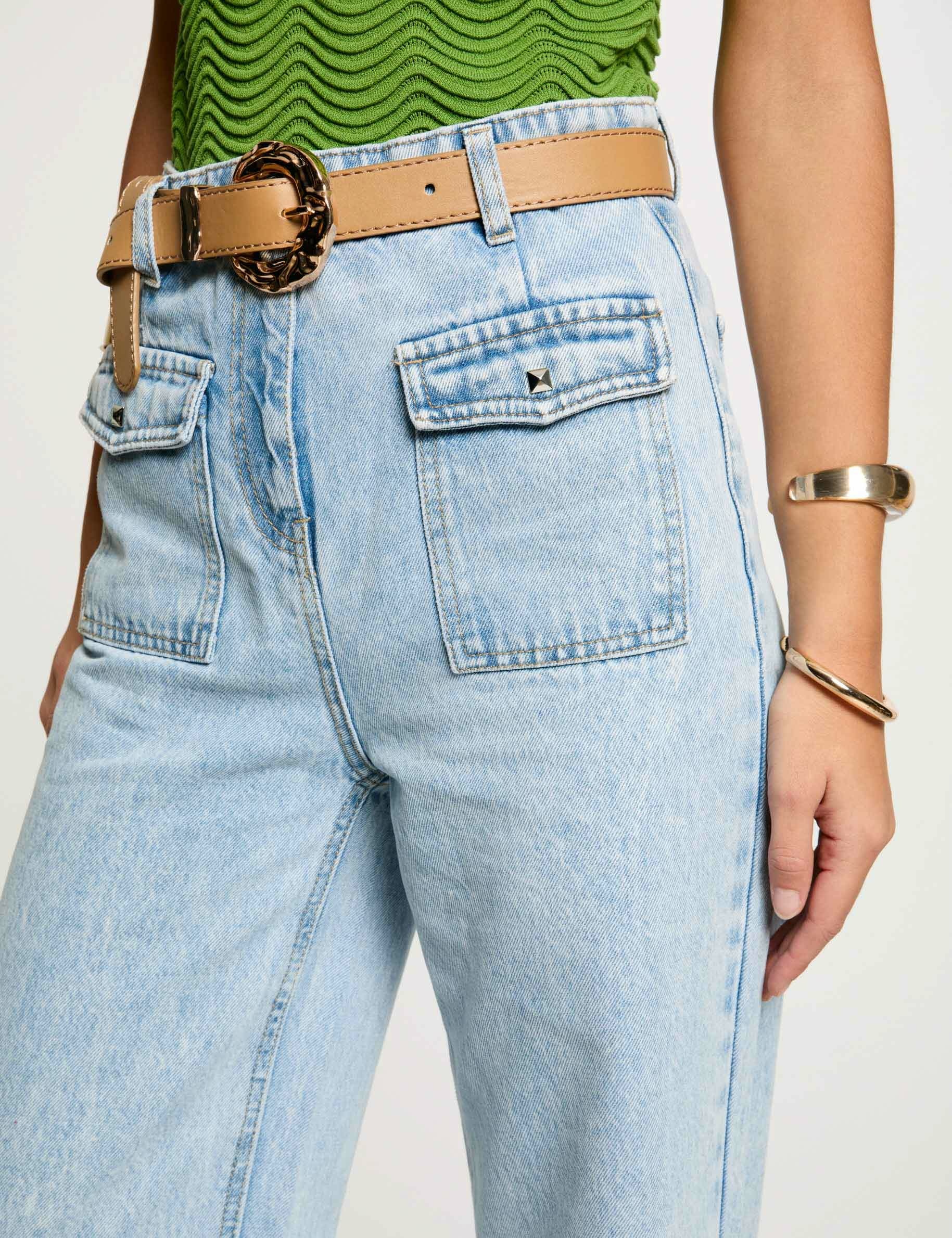 brede jeans met hoge taille gebleekt denim vrouw Brede jeans met hoge taille gebleekt denim vrouw
