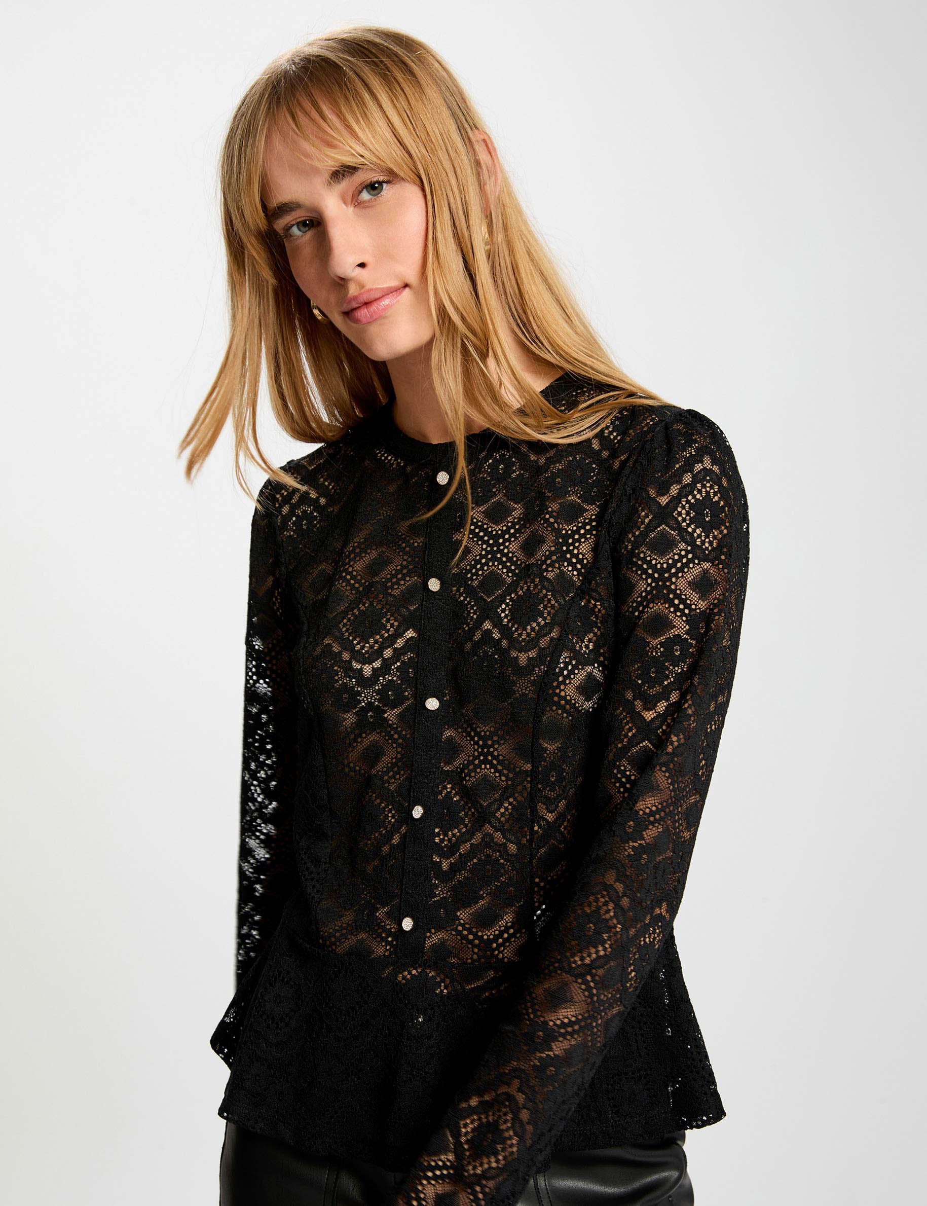 Getailleerd kanten T-shirt zwart vrouw