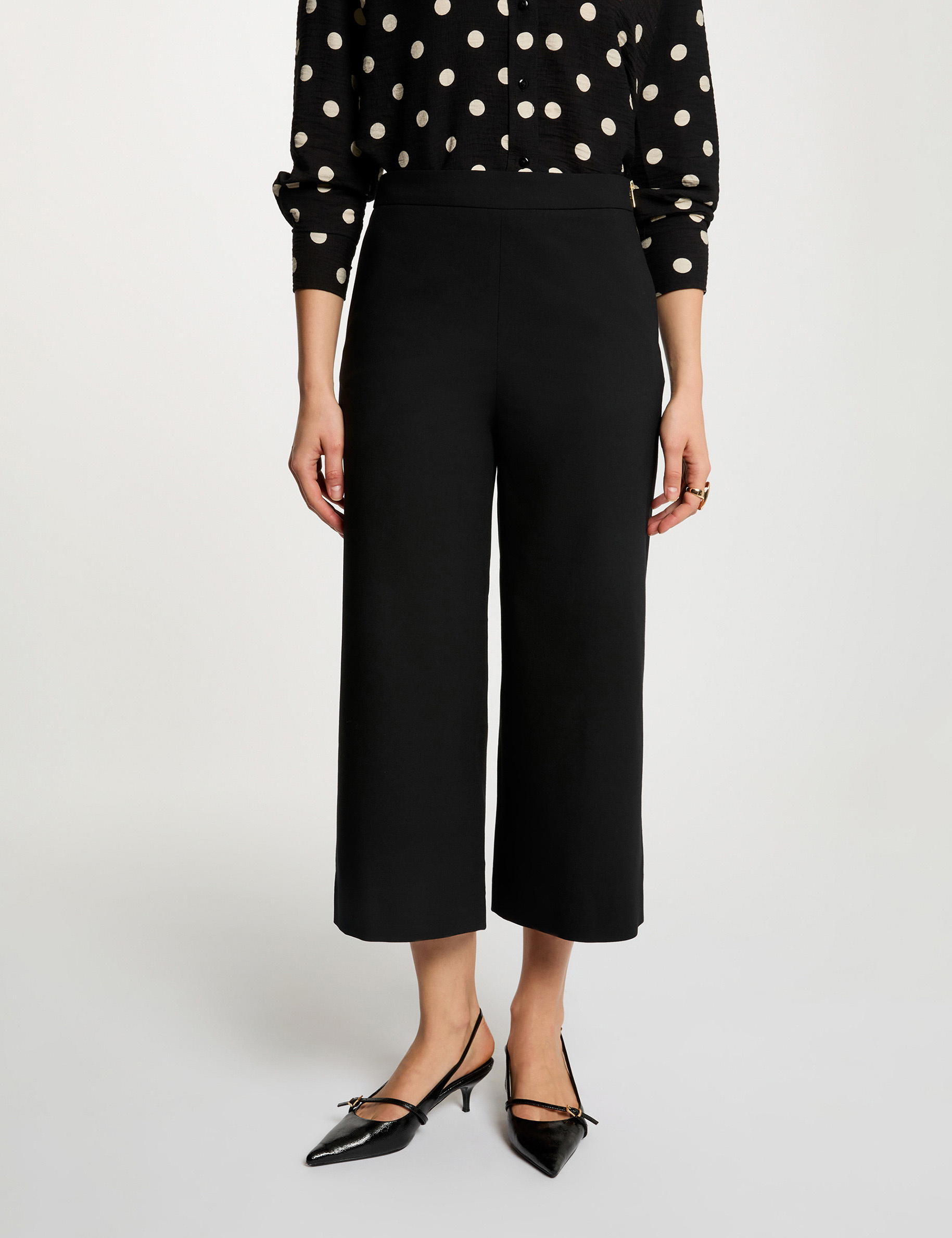 Wijde broek met hoge taille zwart vrouw