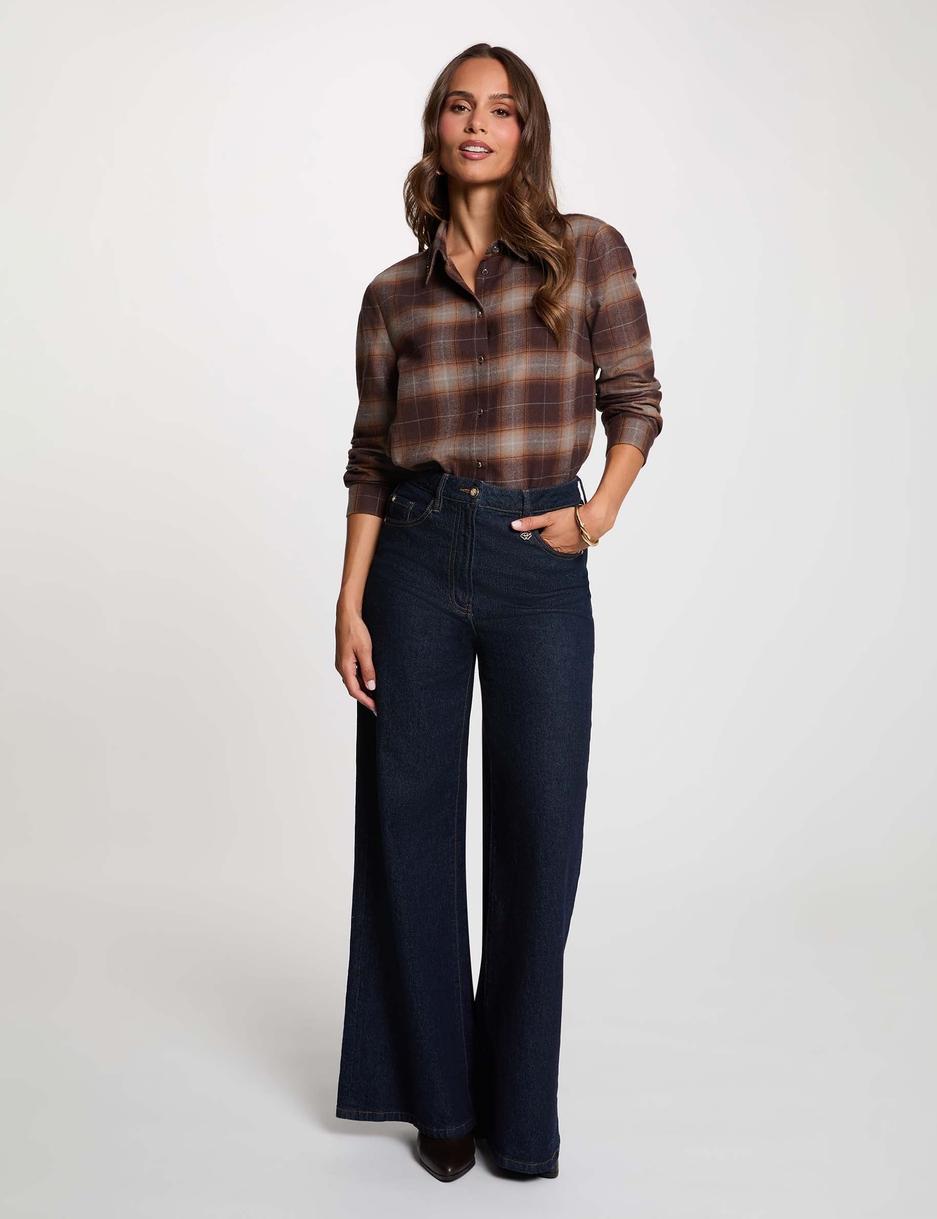 Chemise droite &agrave; carreaux multicolore femme