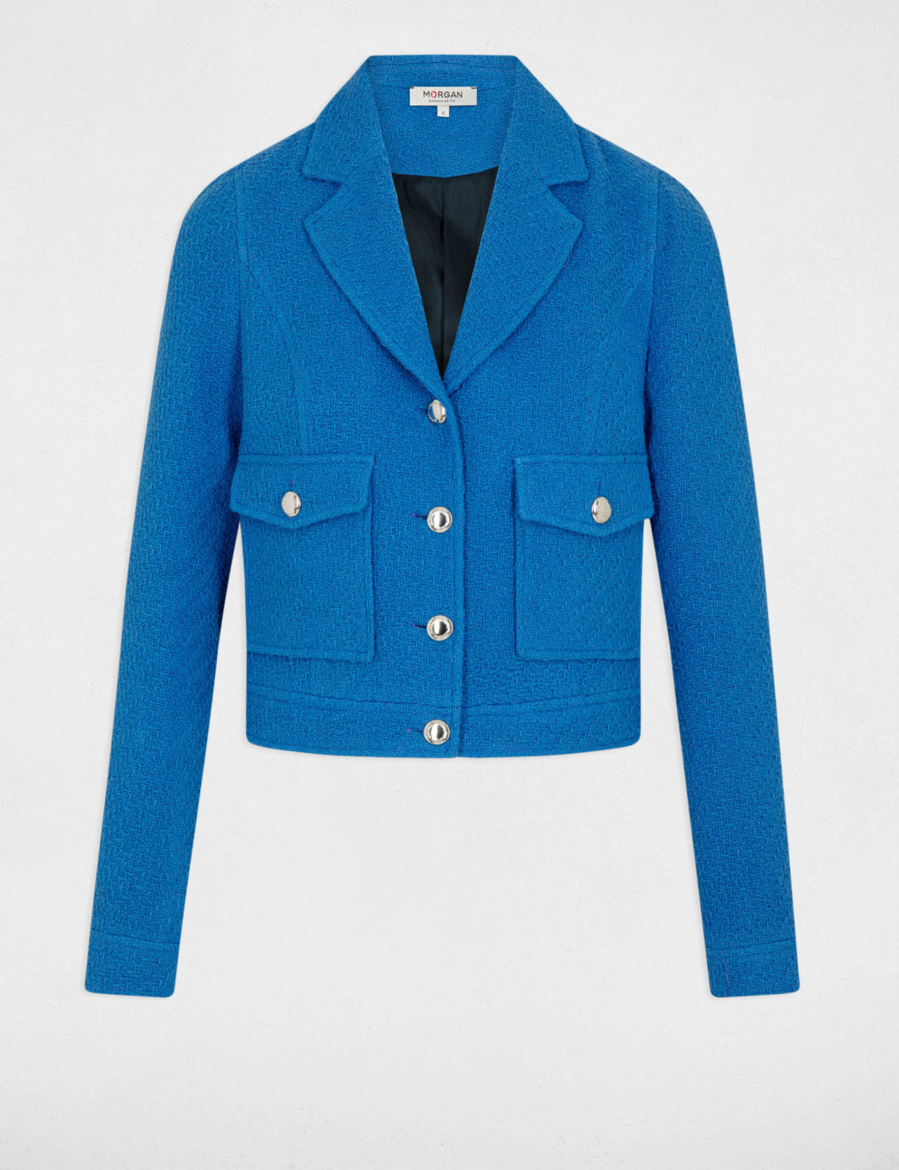 Veste courte tweed bleu femme