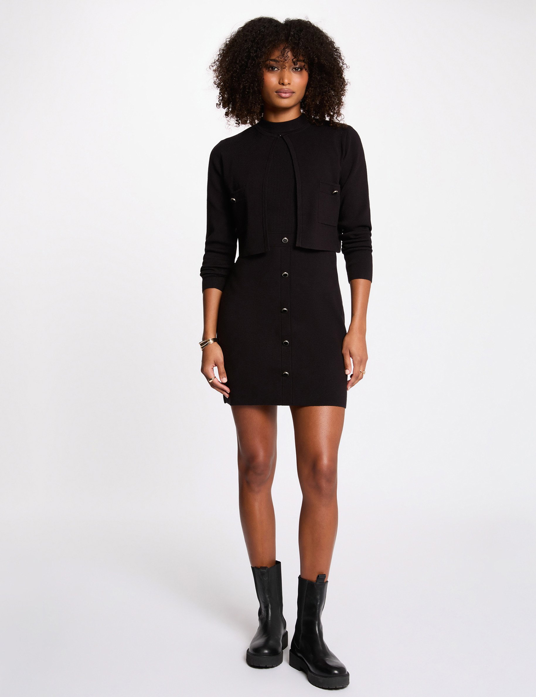 Robe tricot effet 2-en-1 noir femme