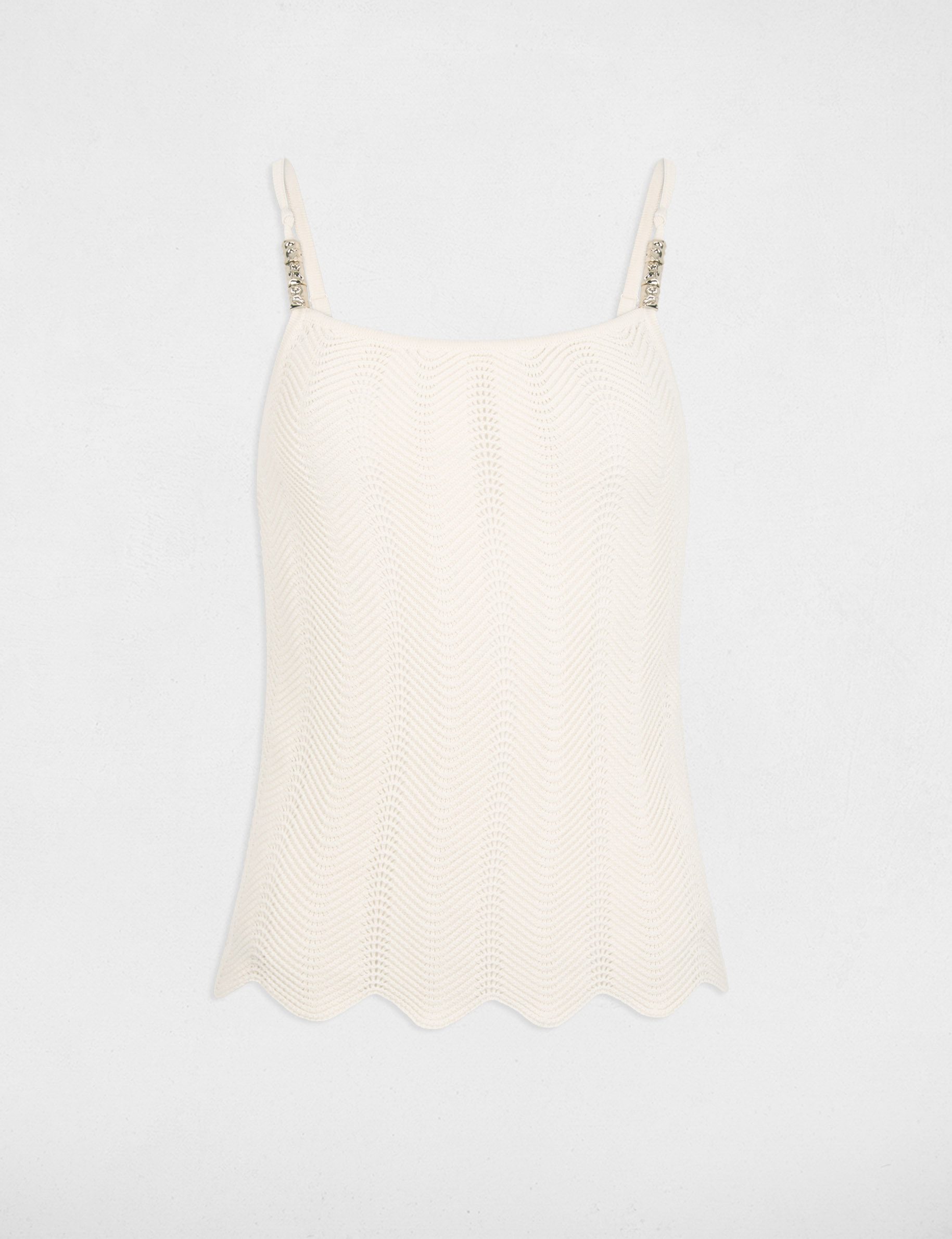 Gebreide top met fijne bandjes ivoor vrouw