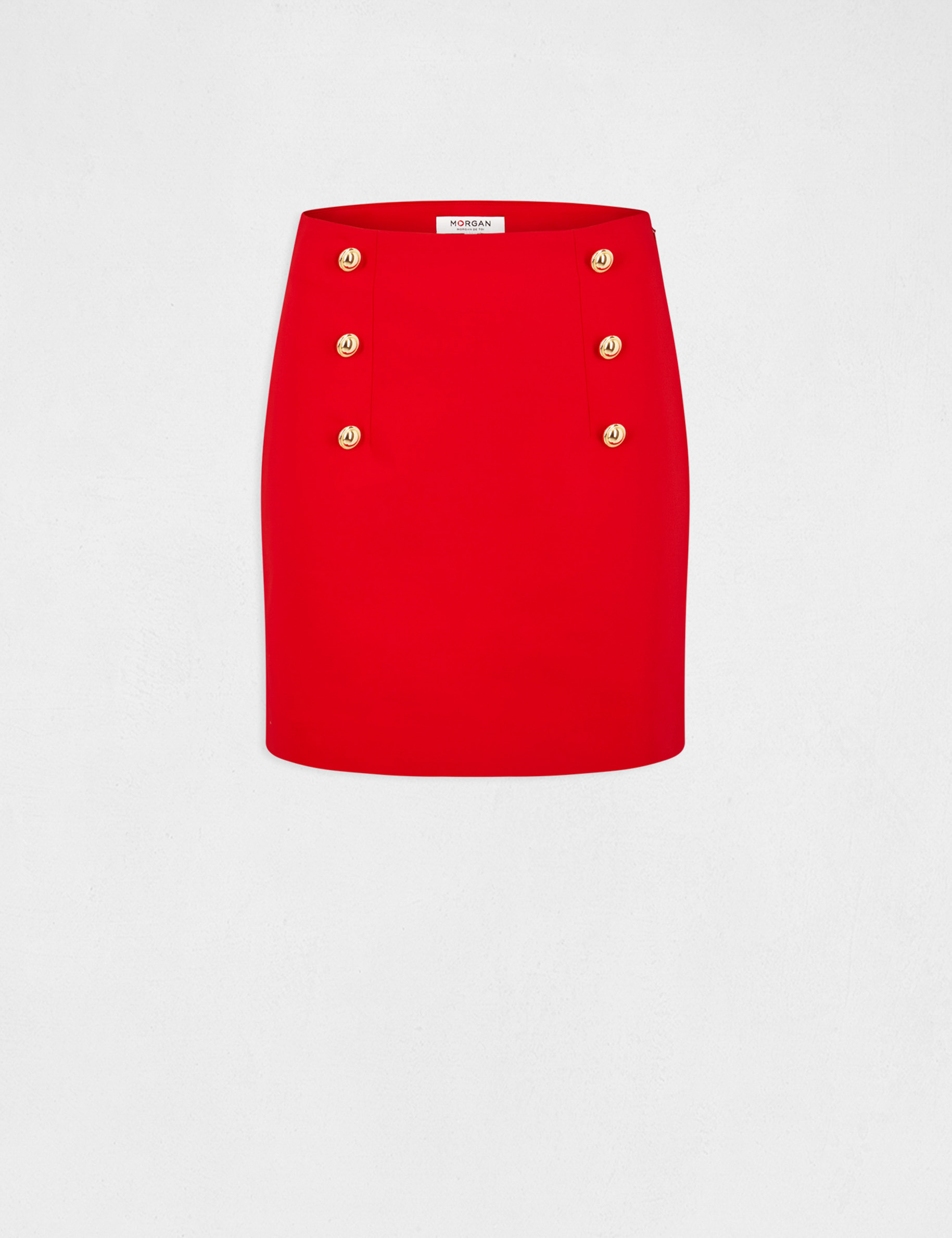 Jupe droite taille haute à ponts rouge femme Jupe droite taille haute à ponts rouge femme