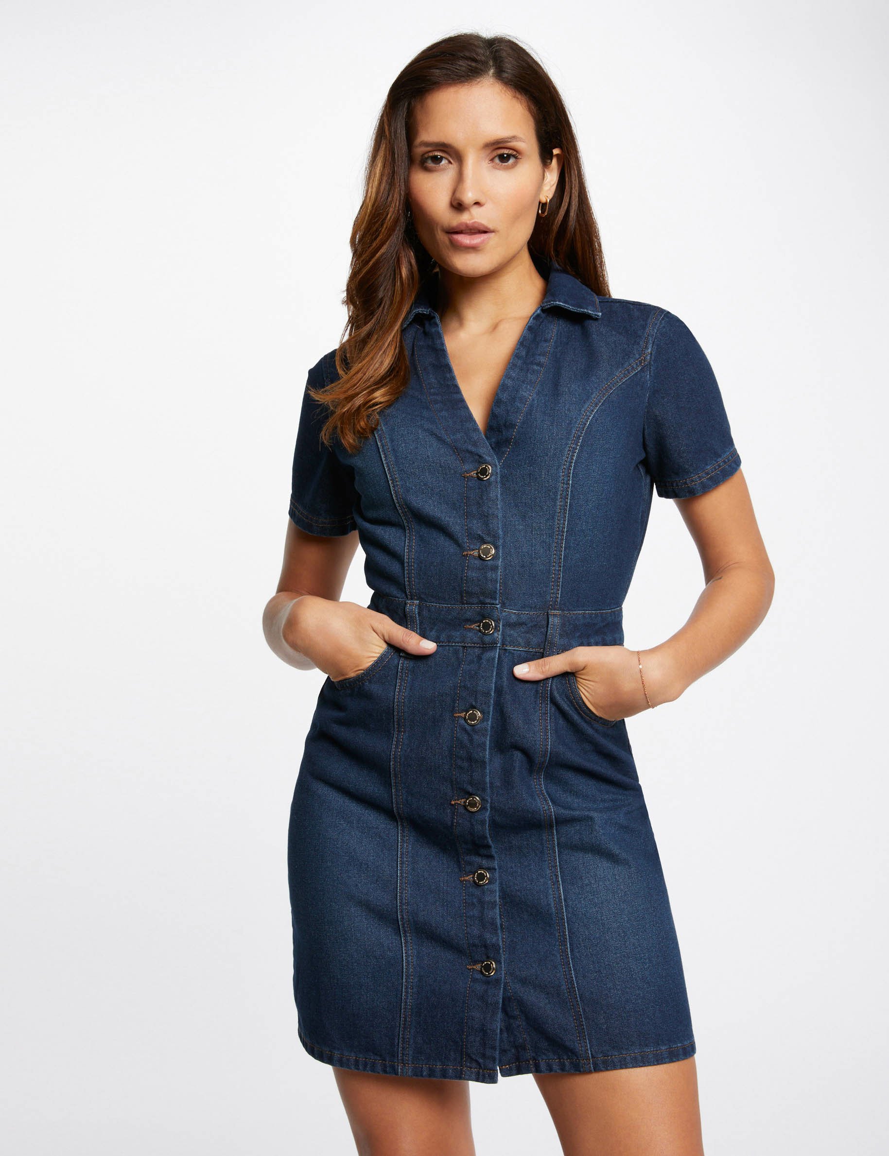 Robe courte ajustée en jean jean brut femme
