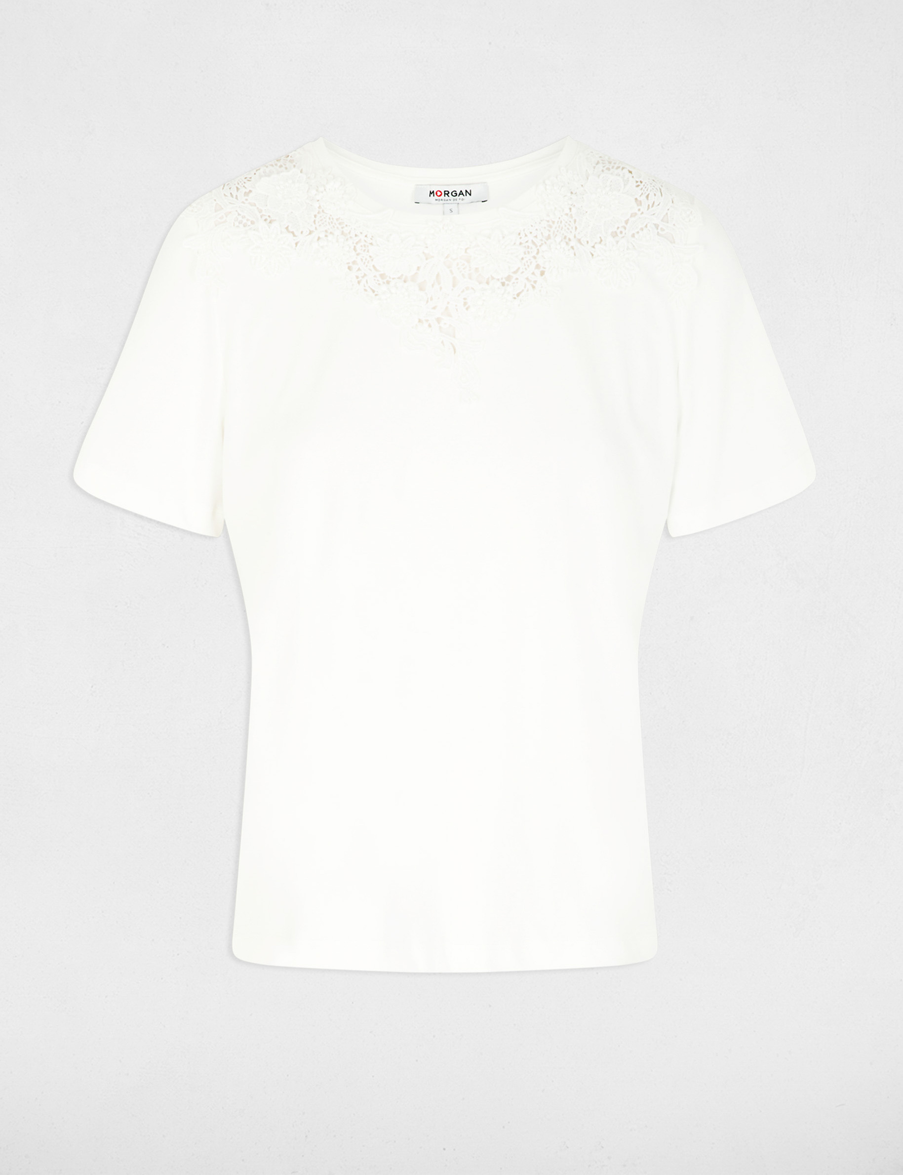 T-shirt kant ronde hals helder wit vrouw