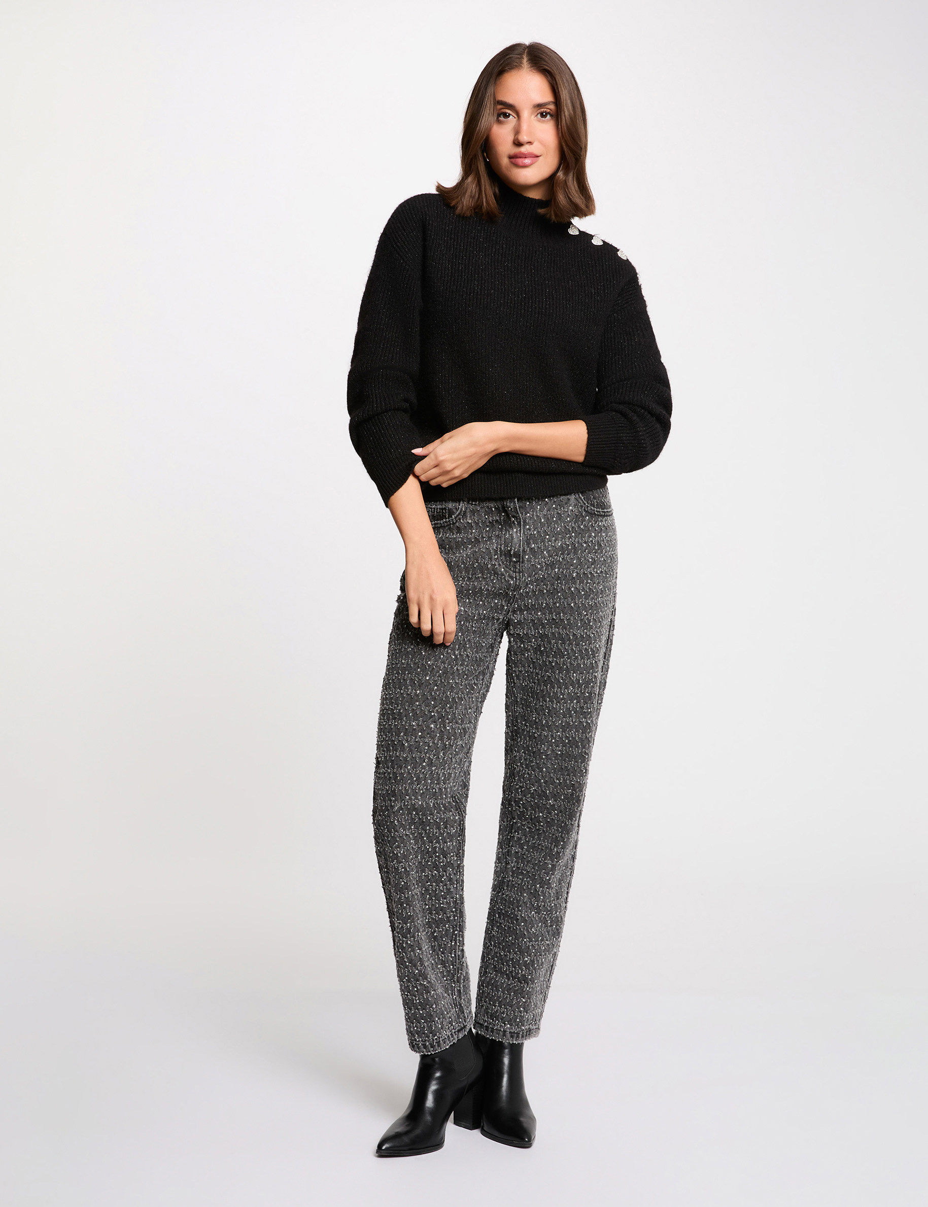 Hoge taille mom jeans mediumgrijs vrouw