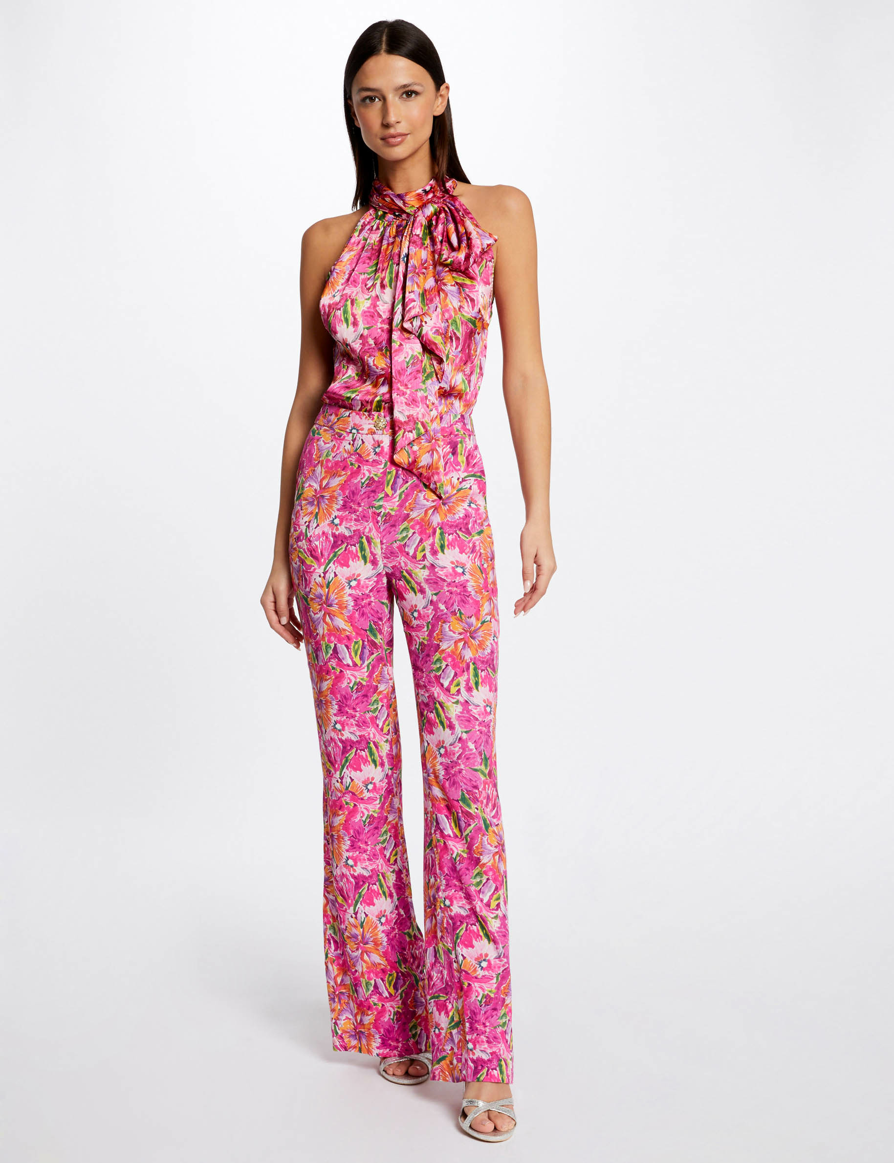 Pantalon flare fluide imprimé floral multico femme Pantalon flare fluide imprimé floral multico femme