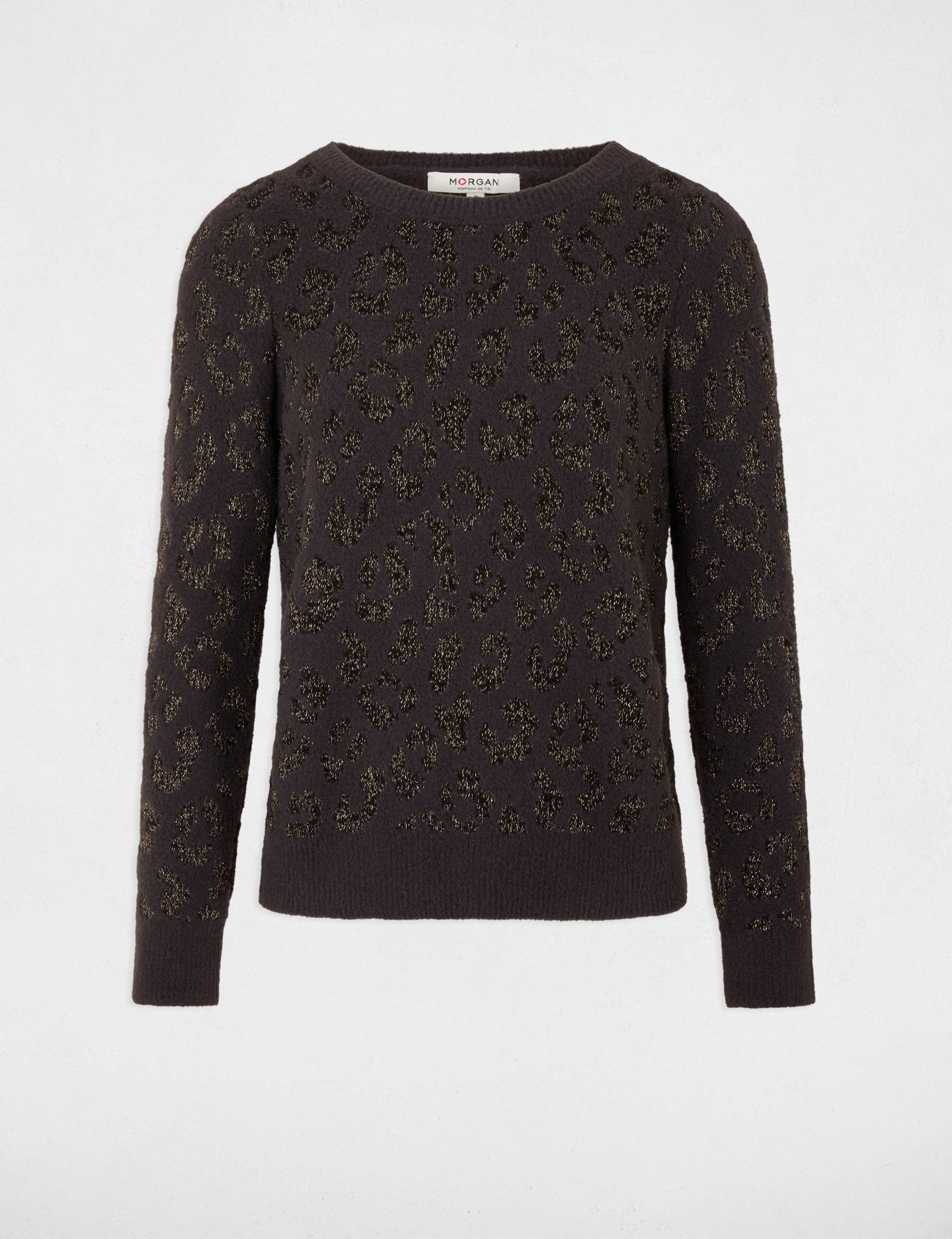 Trui met ronde hals en print antracietgrijs vrouw