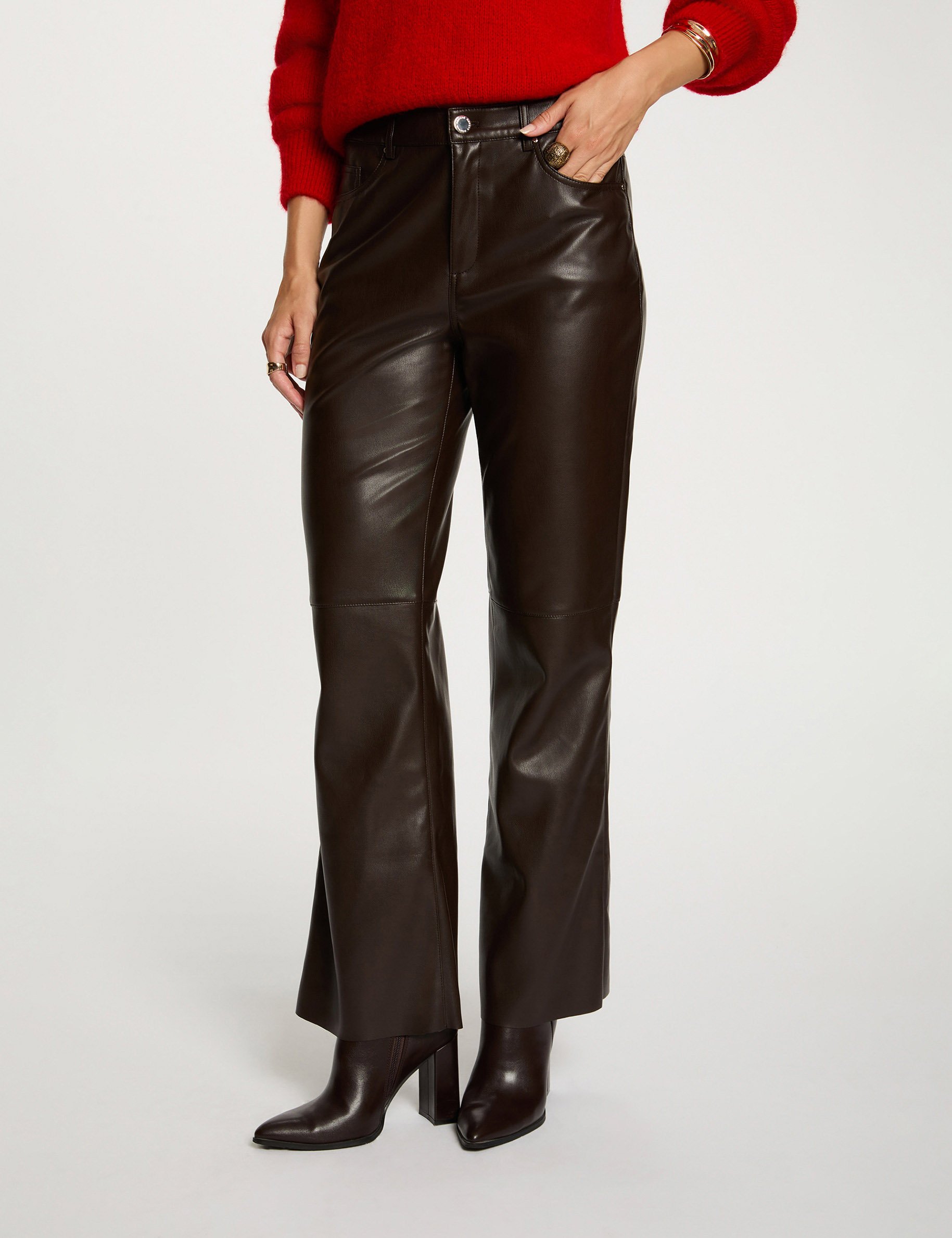 Pantalon bootcut similicuir marron foncé femme