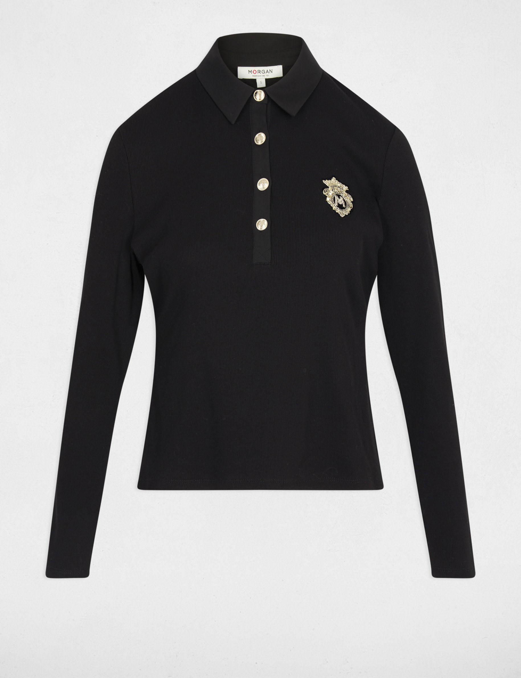 Maille cintrée col à revers noir femme