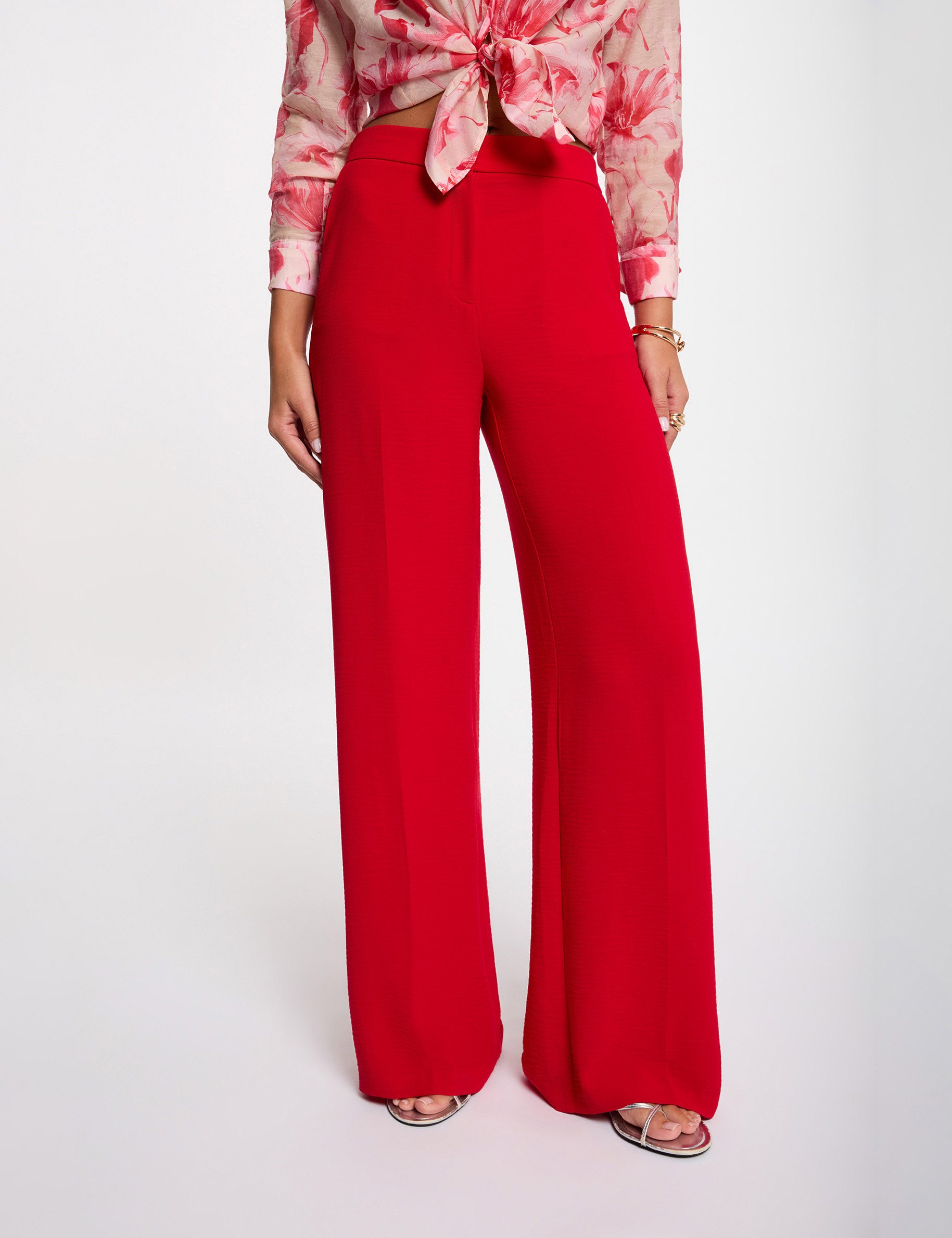 Pantalon large fluide rouge femme