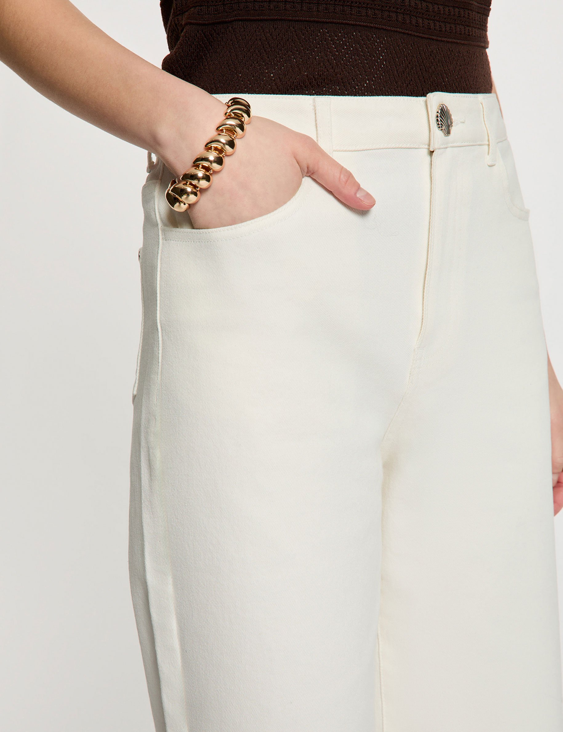 Wijde high-waist broek helder wit vrouw