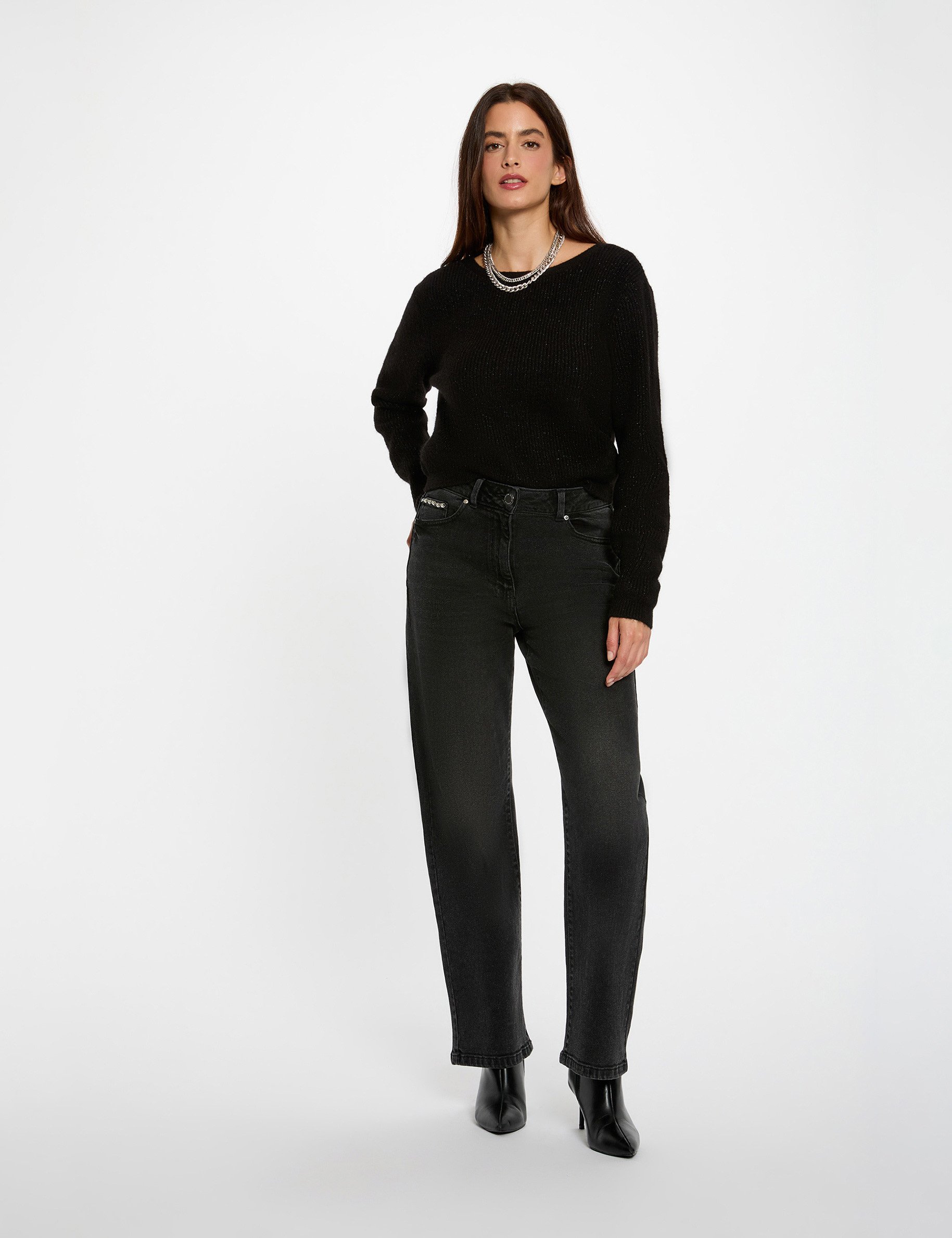 Gilet col en V noir femme