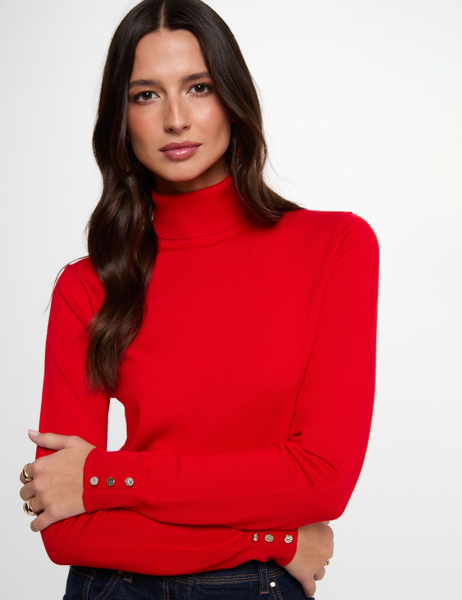 Pull col roul&eacute; rouge femme