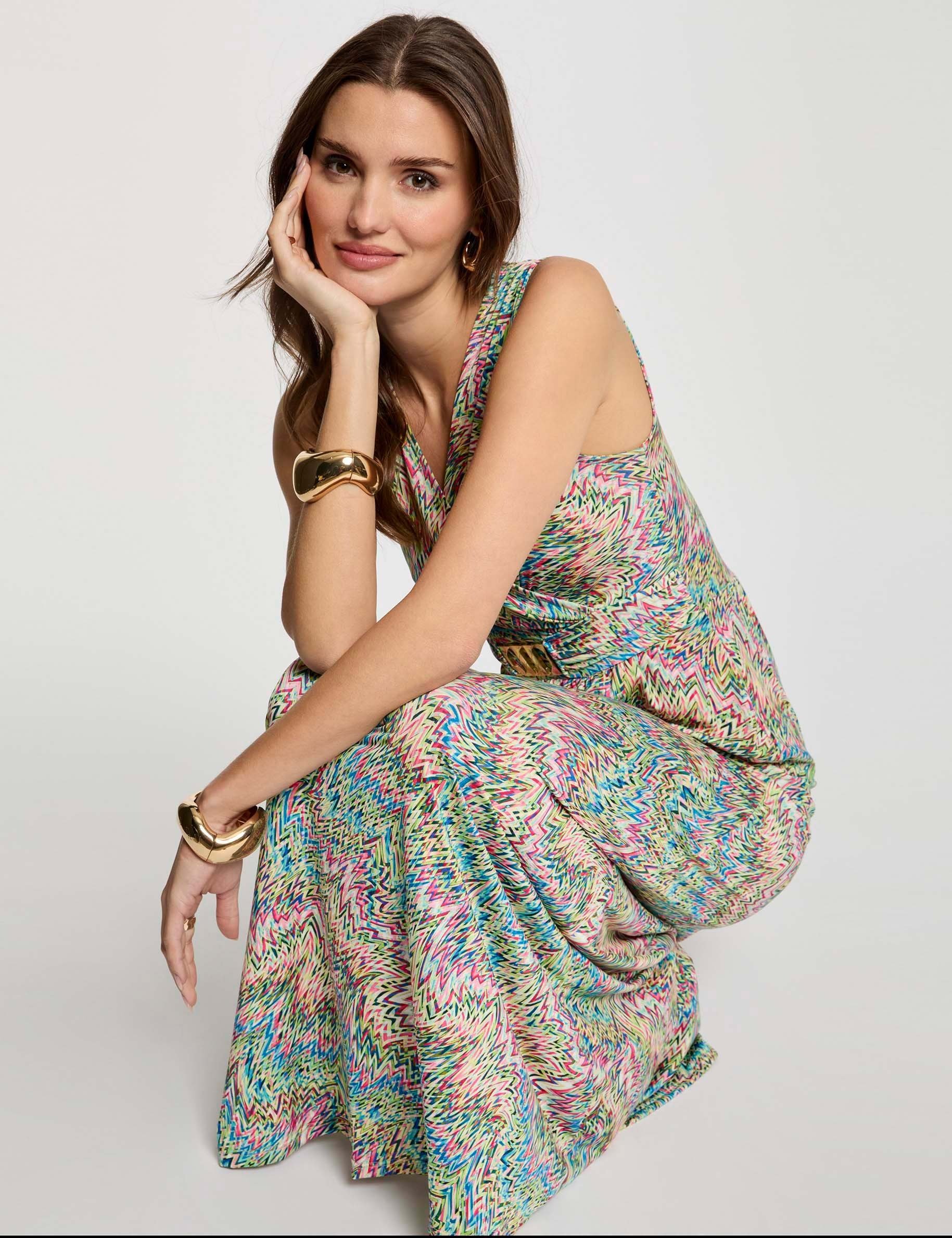 Robe longue droite imprim&eacute;e multicolore femme
