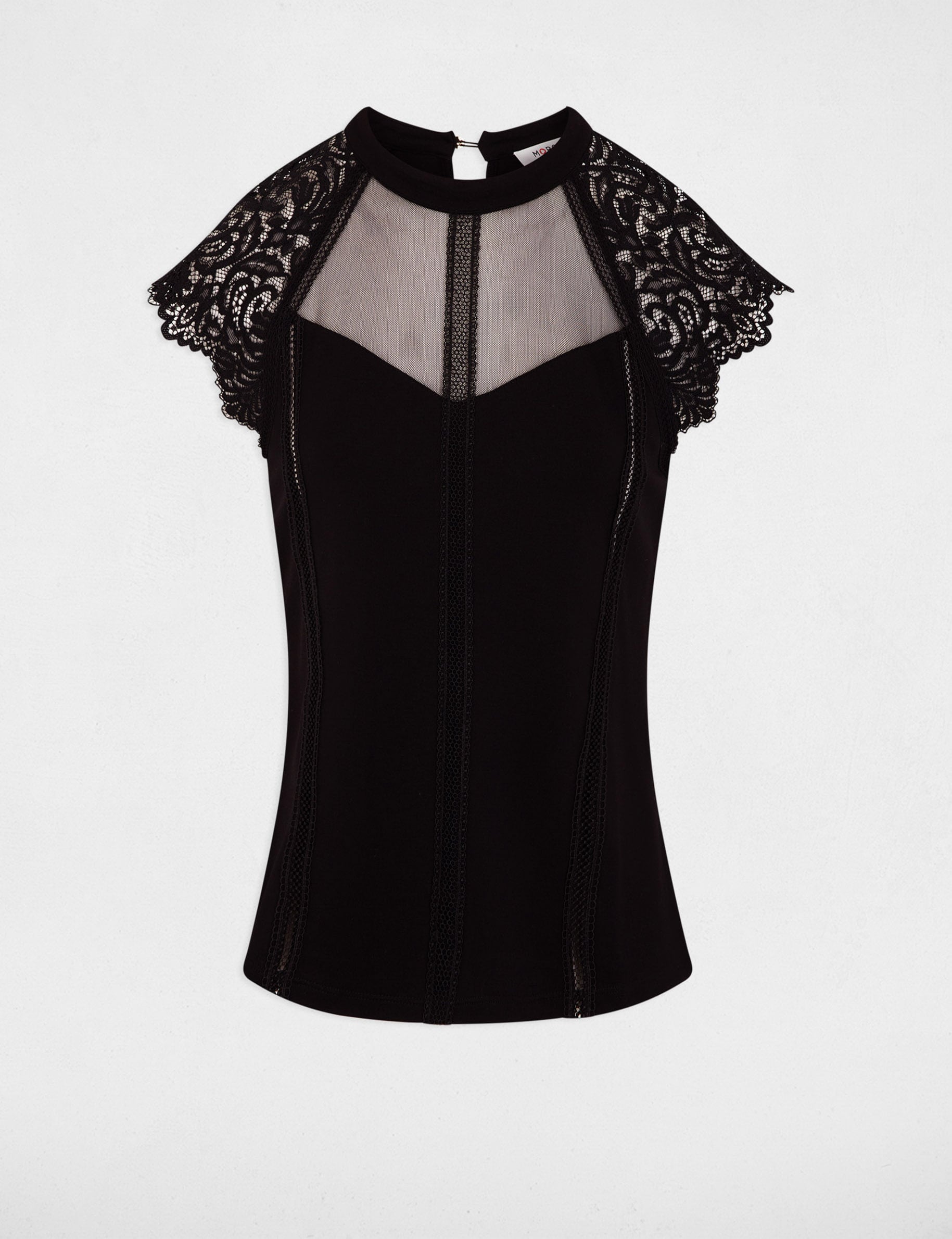 D&eacute;bardeur dentelle col montant noir femme