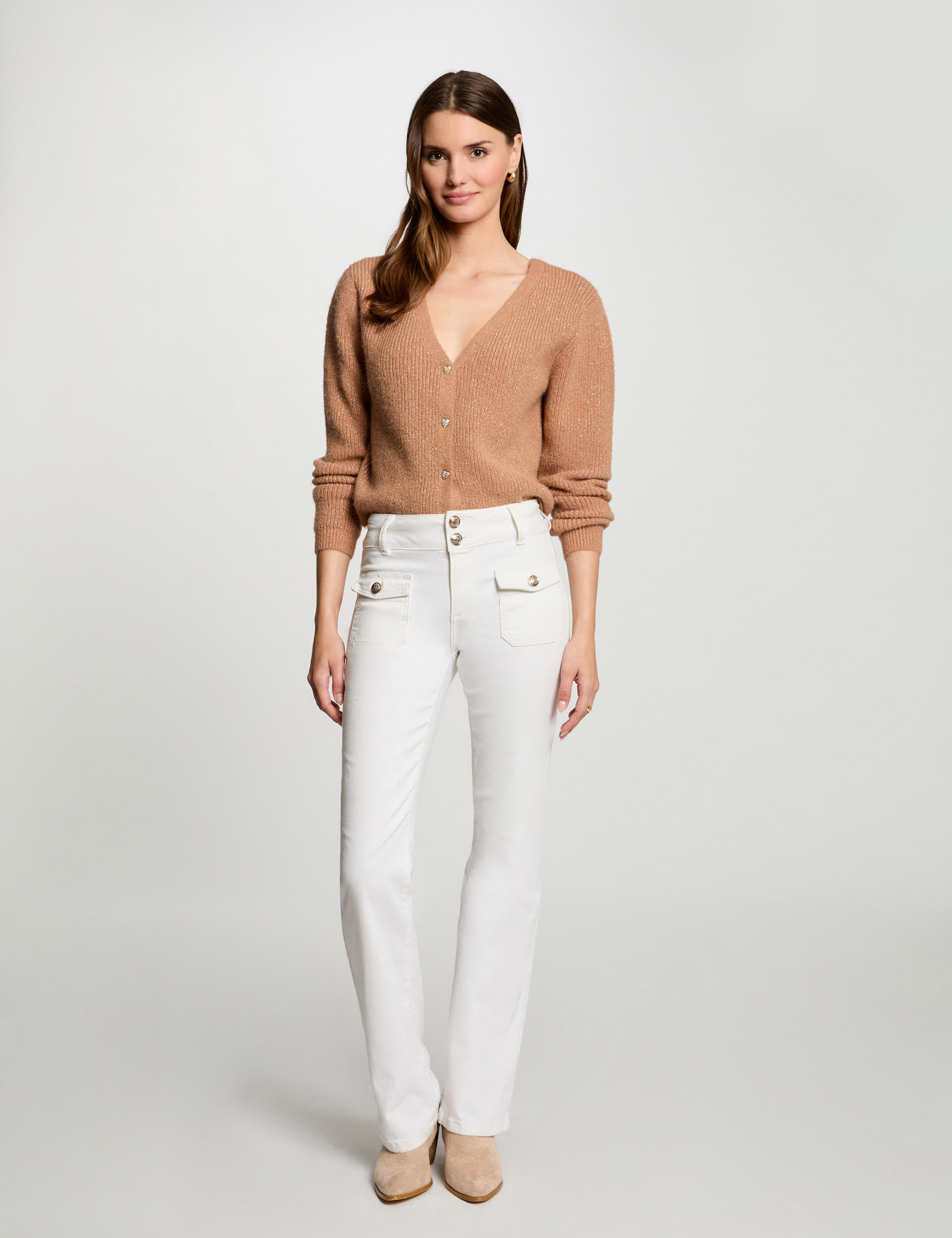 vest met v hals camel vrouw Vest met V-hals camel vrouw