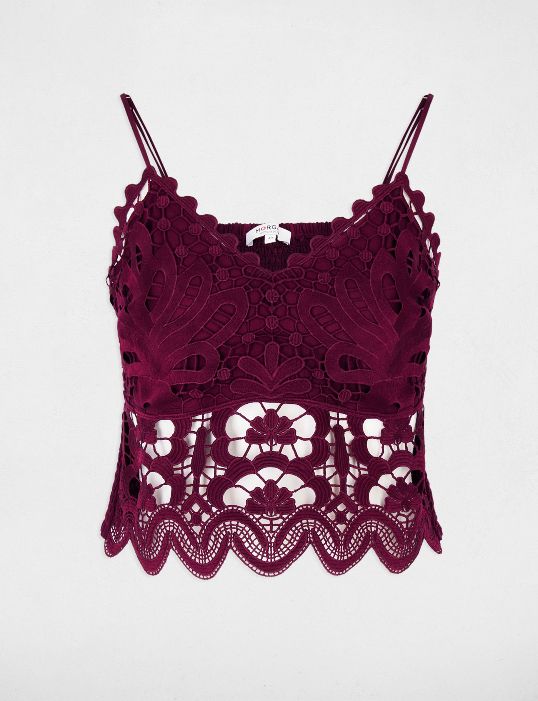 Crop top bretelles fines prune femme