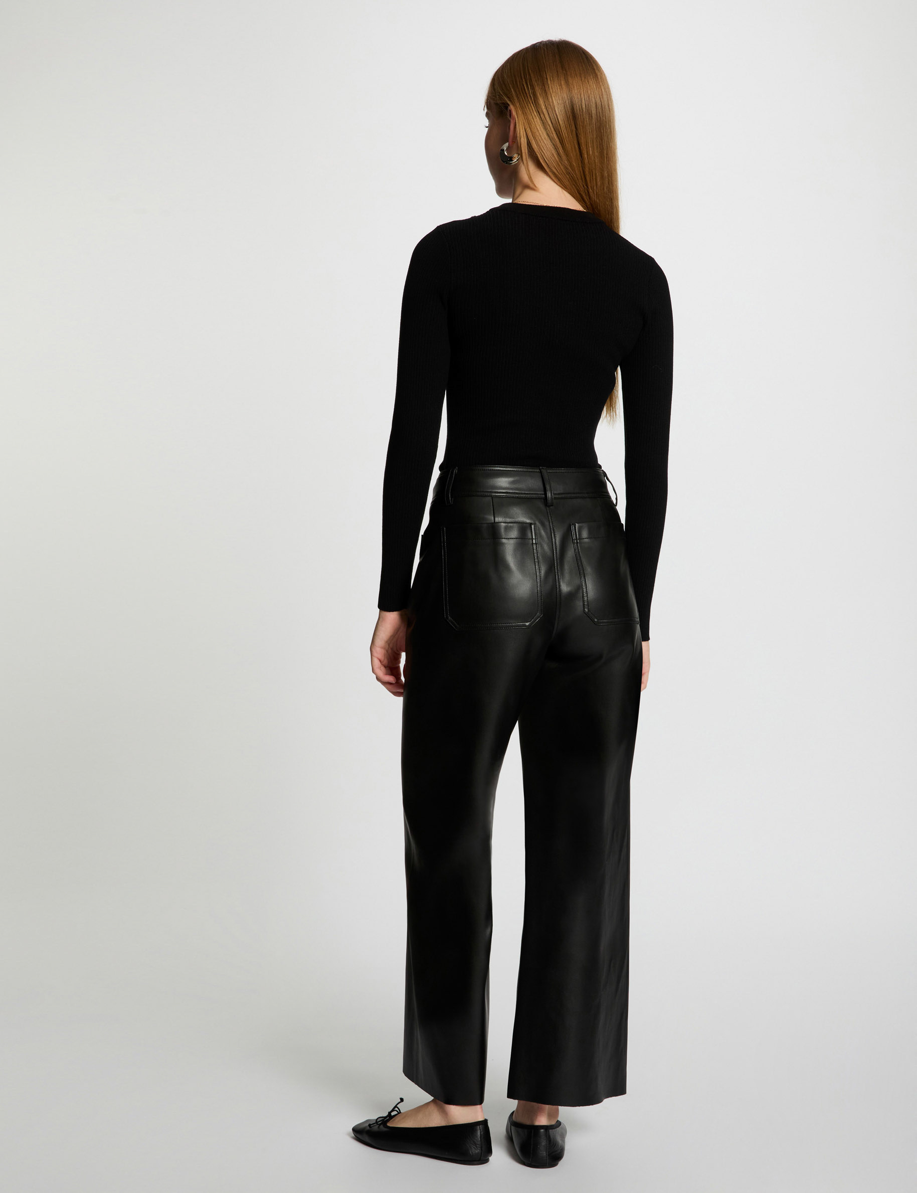 pull col rond cotele noir femme Pull col rond côtelé noir femme