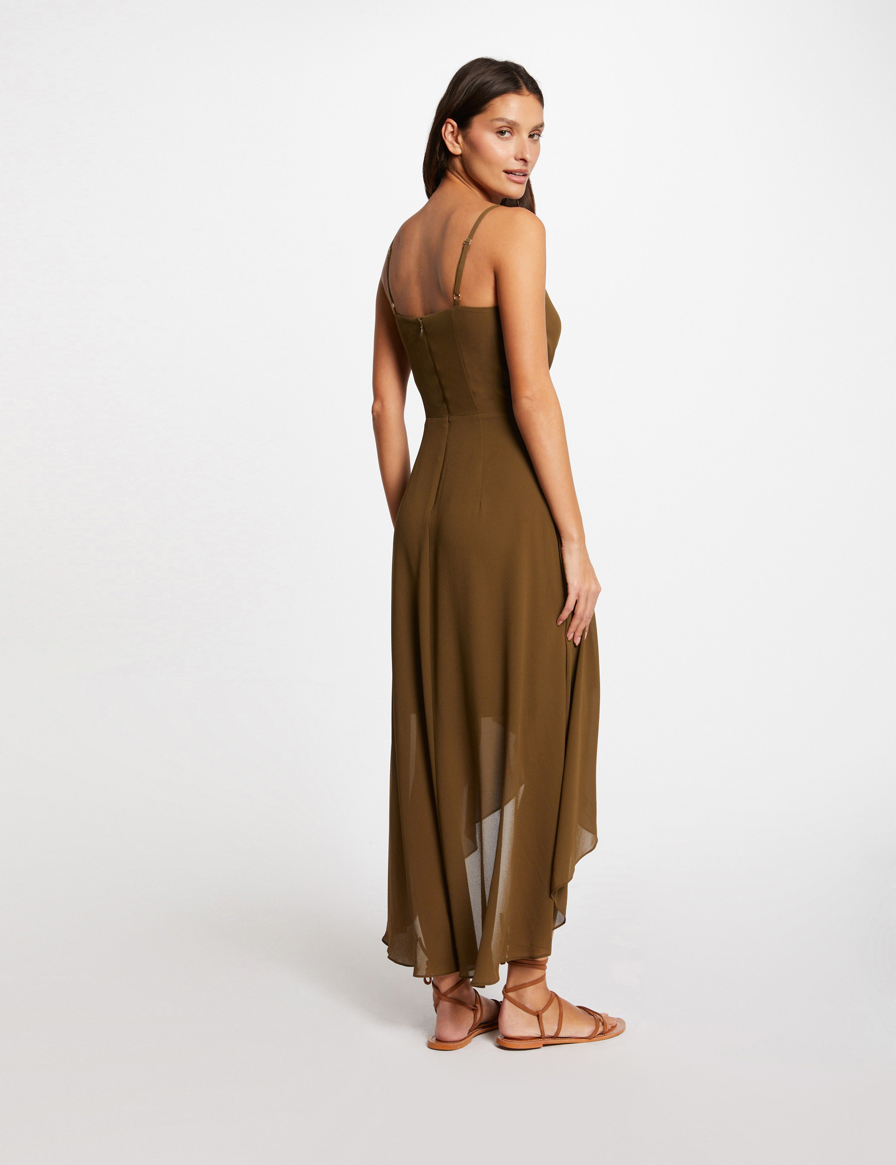 robe mi longue a fines bretelles vert kaki femme Robe mi-longue à fines bretelles vert kaki femme
