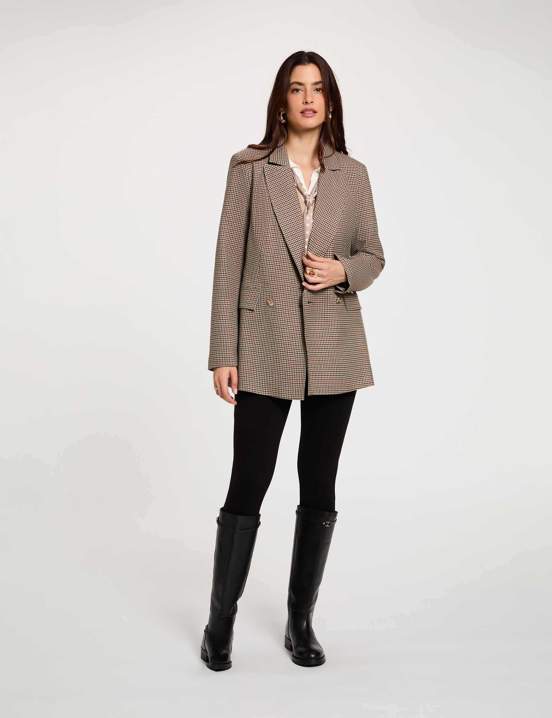 Rechte blazer met reverskraag bruin vrouw
