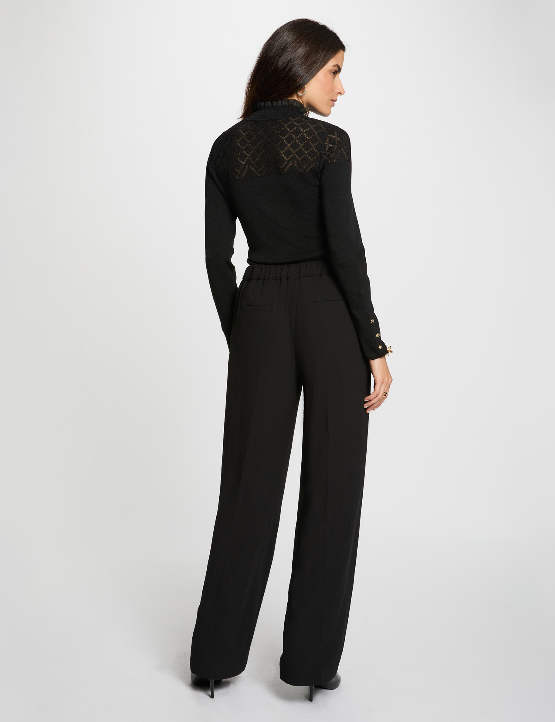 pantalon large fluide noir femme Pantalon large fluide noir femme