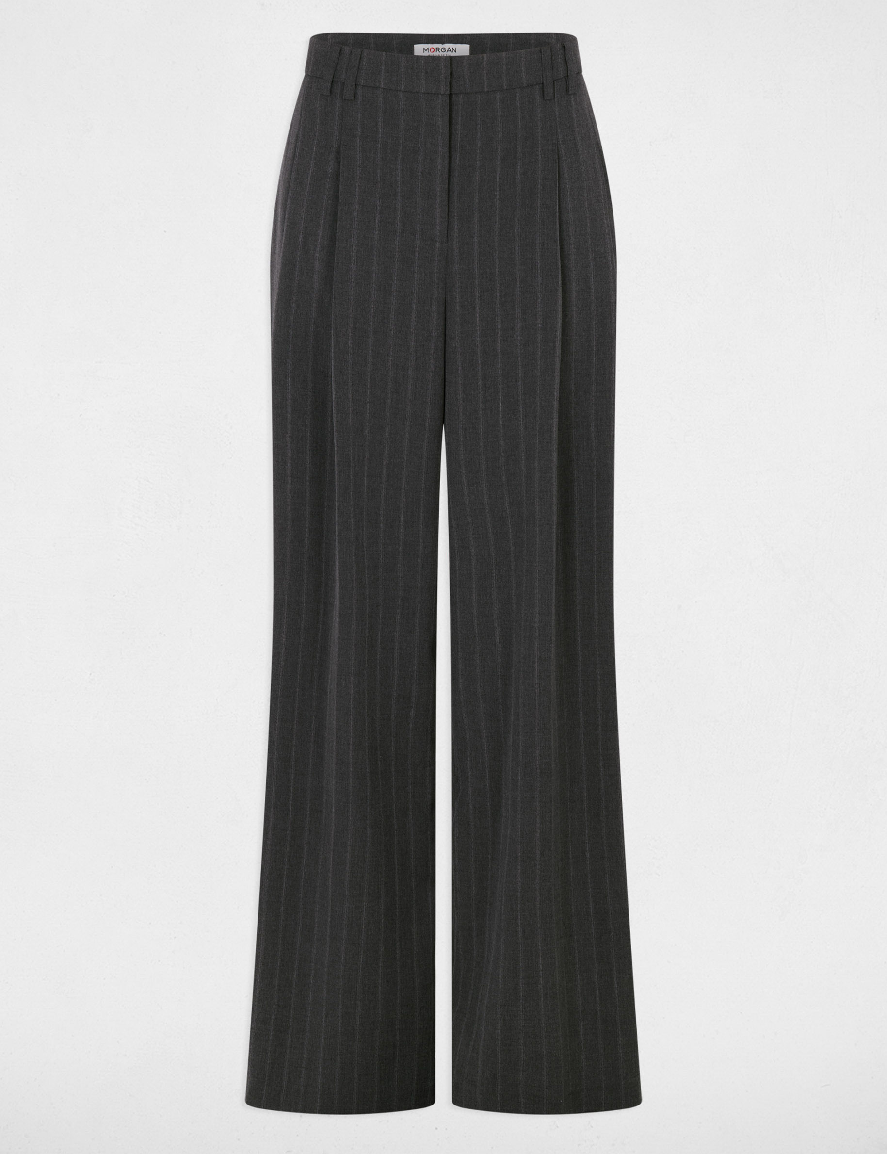 Hoge taille wijde broek donkergrijze denim vrouw