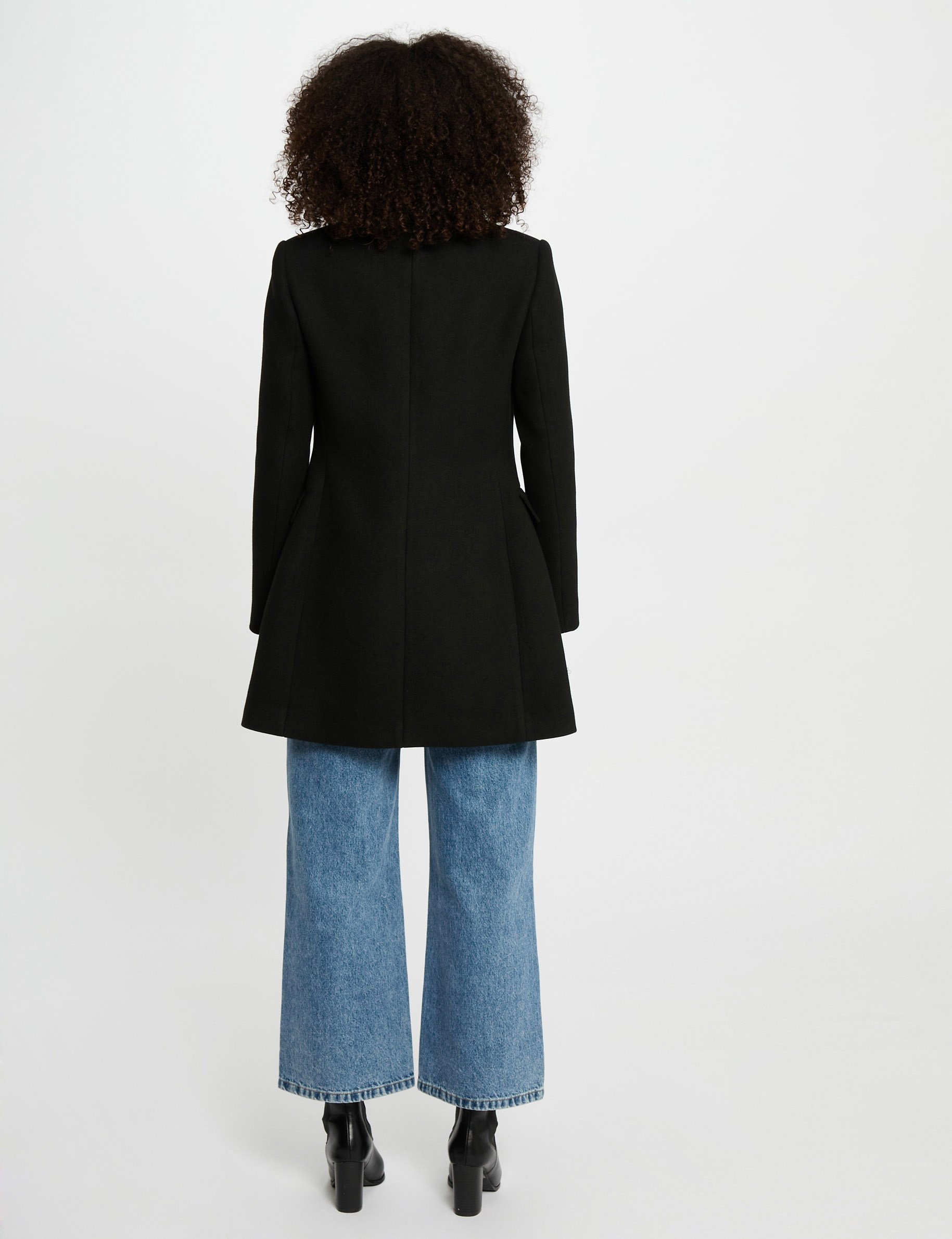 manteau mi long avec boutons noir femme Manteau mi-long avec boutons noir femme