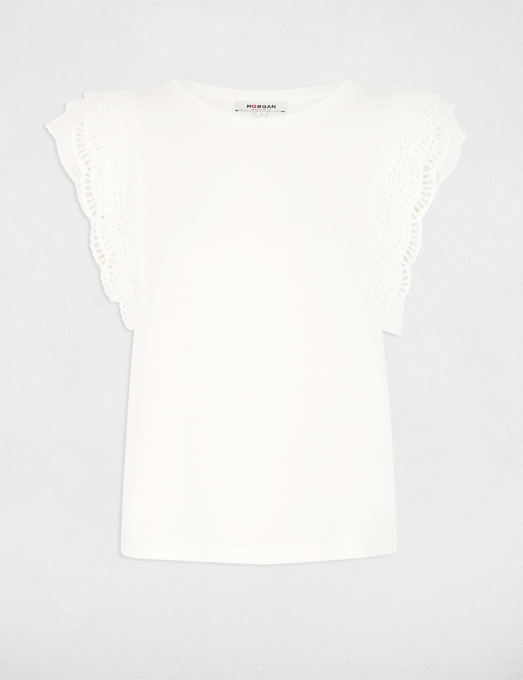 T-shirt met kanten mouwen helder wit vrouw