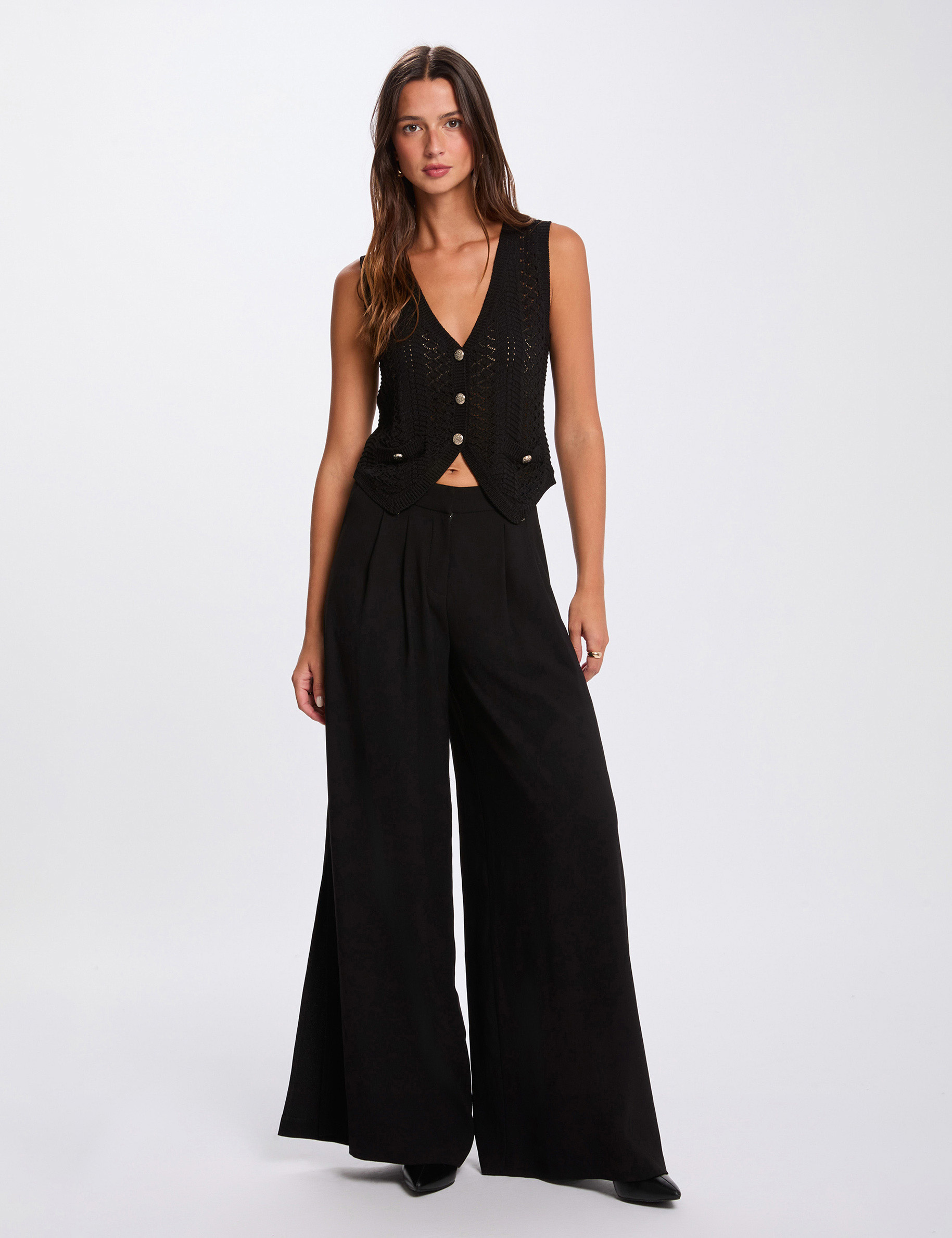 Gilet sans manches col v noir femme